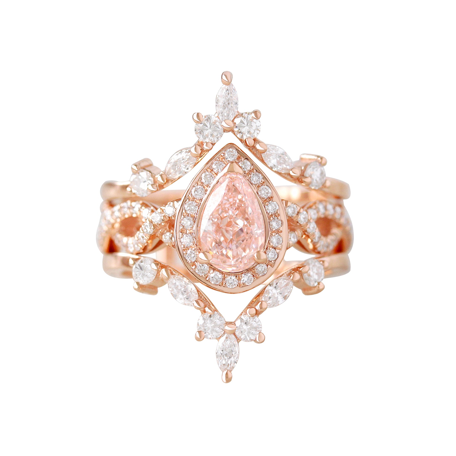 Pink Pear Lab Diamond Halo Twist Shank Engagement Ring & "Hermès" Ring Guard ♥