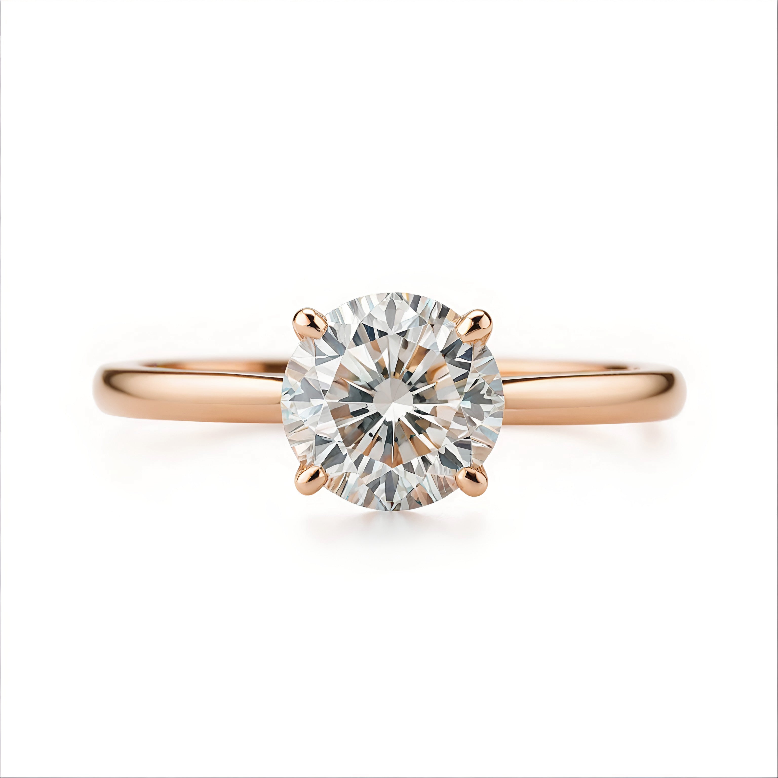 Solitaire 1ct / 2ct / 3ct Round Lab Diamond Engagement Ring, 3mm band Arya rose gold