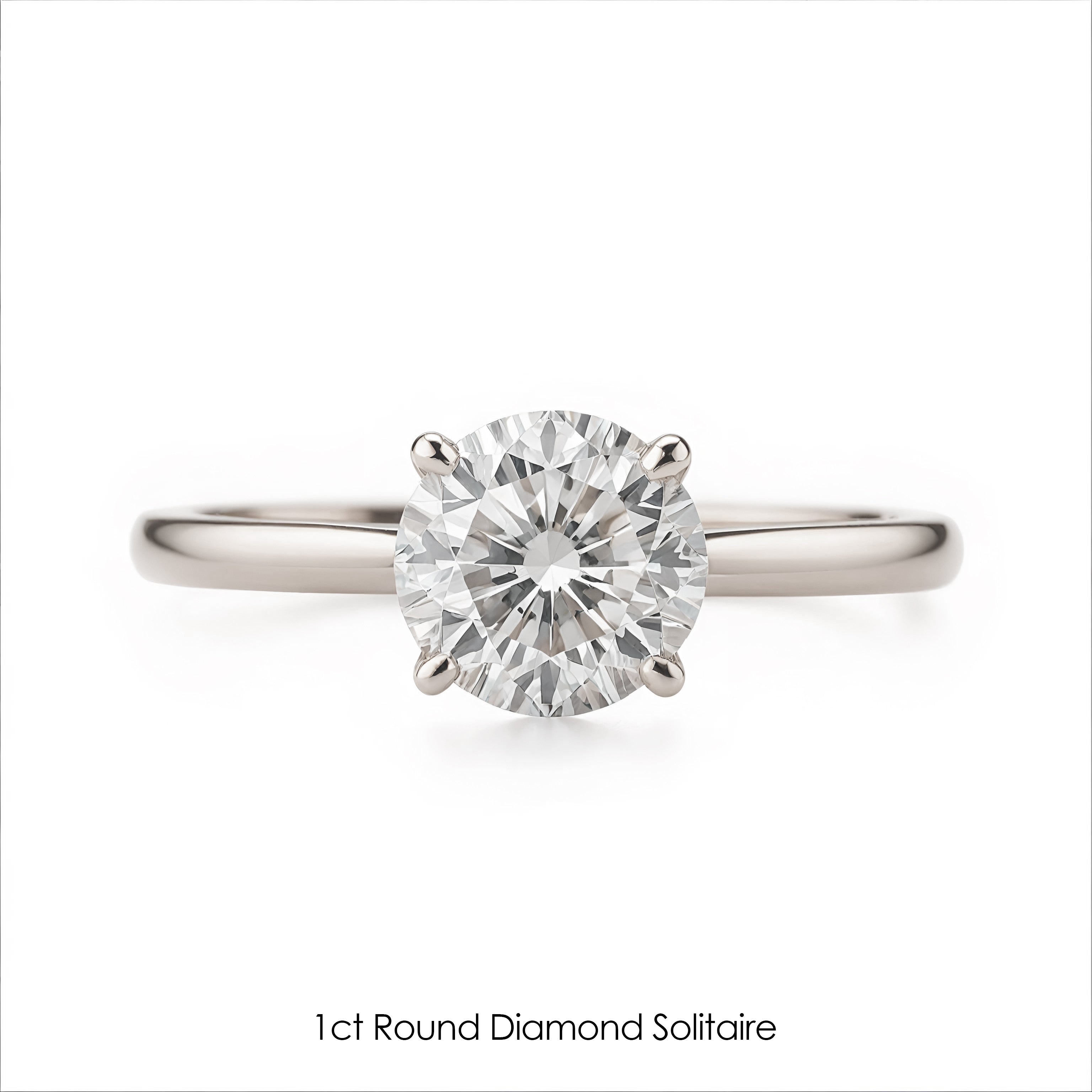 Solitaire 1ct / 2ct / 3ct Round Lab Diamond Engagement Ring, 3mm band Arya white gold