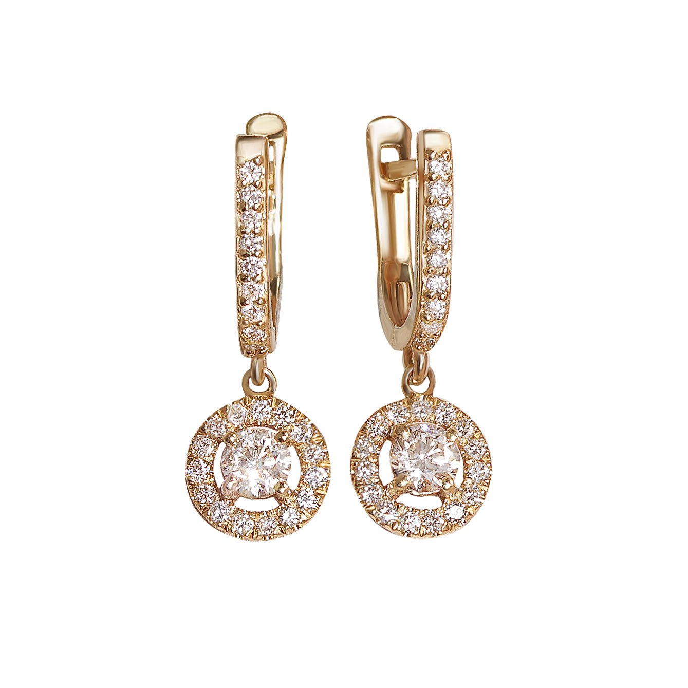 Round Diamond Halo Drops Dangle Earrings Basic