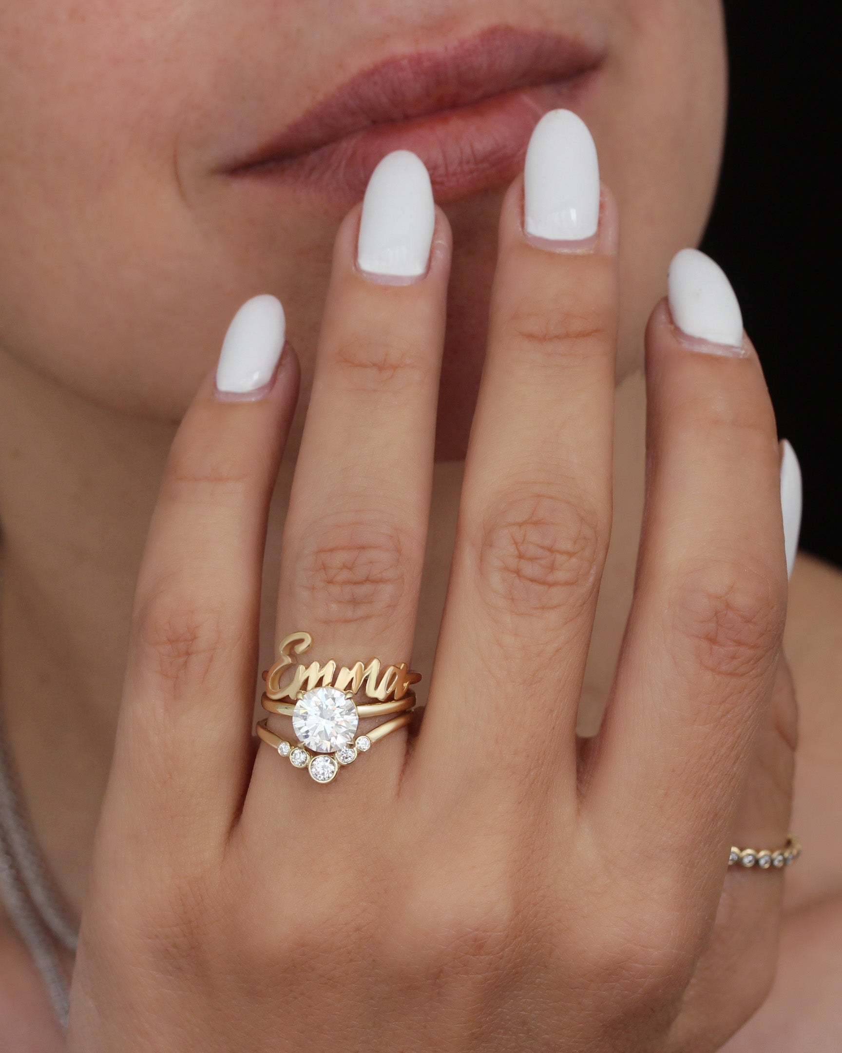 Simple Five Diamond Bezel Nesting Ring V5 - Leah