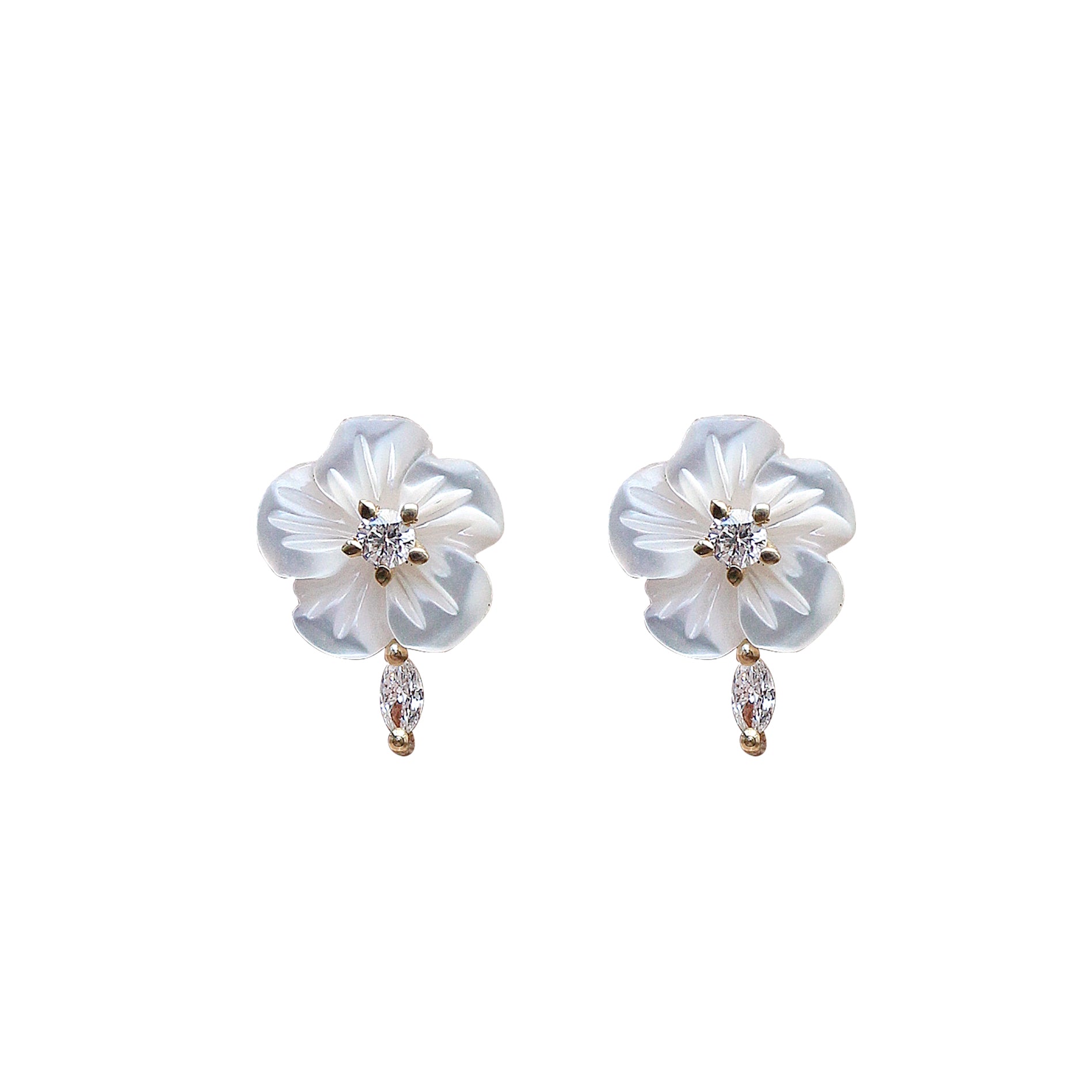Small Pearl Flower Marqusie Diamond Stud Earring, Bridal Earrings