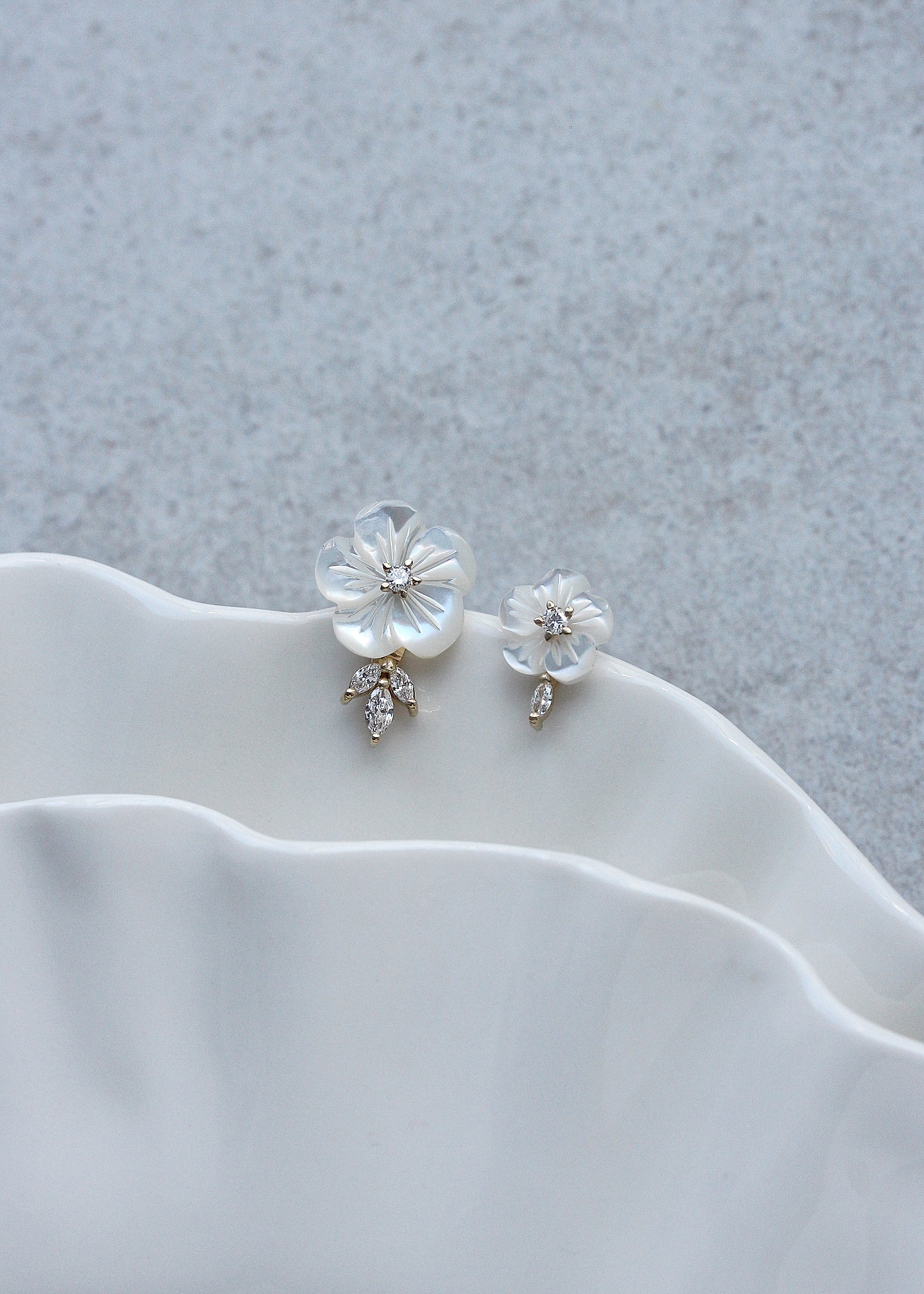 Small Pearl Flower Marqusie Diamond Stud Earring, Bridal Earrings