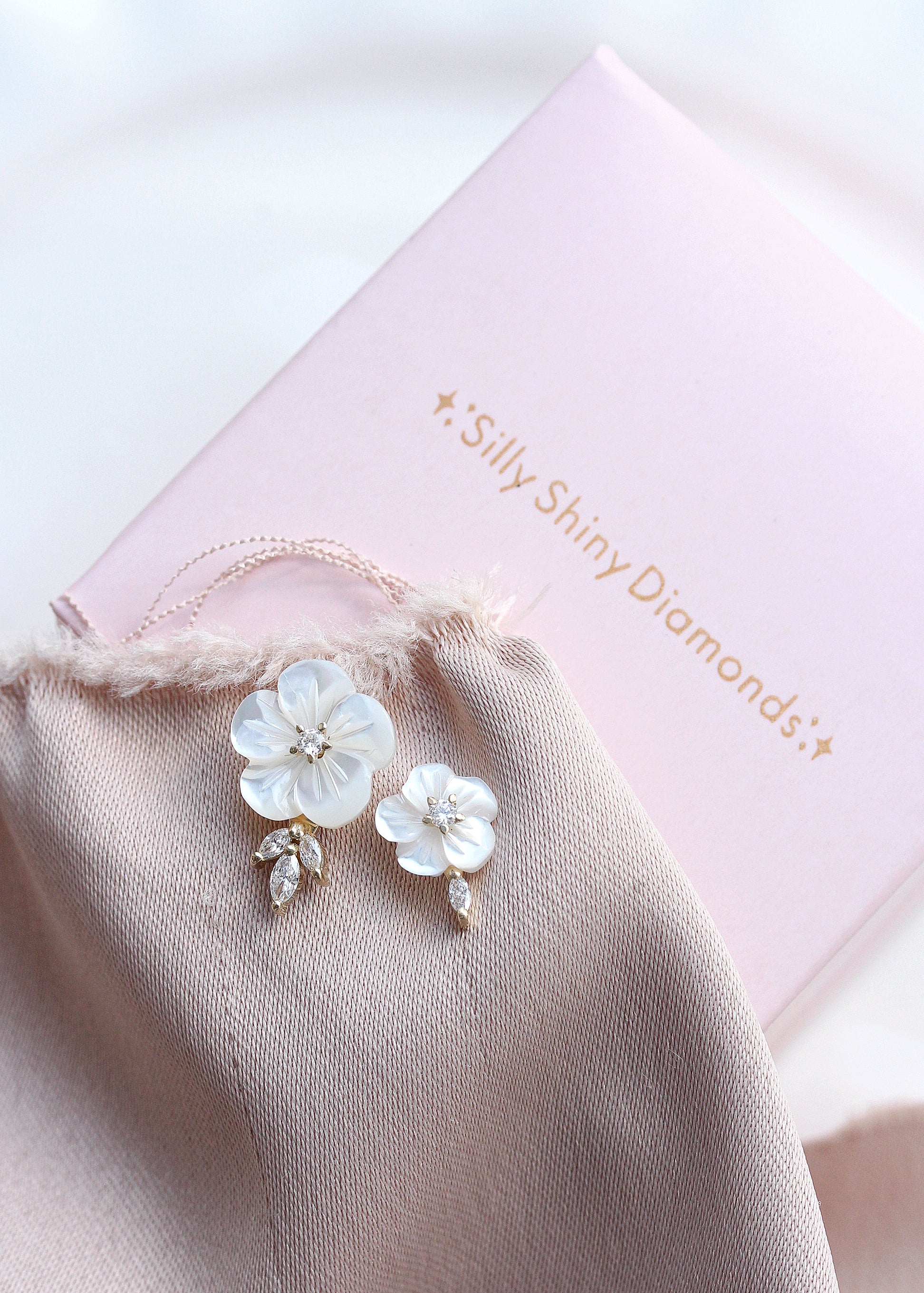 Small Pearl Flower Marqusie Diamond Stud Earring, Bridal Earrings