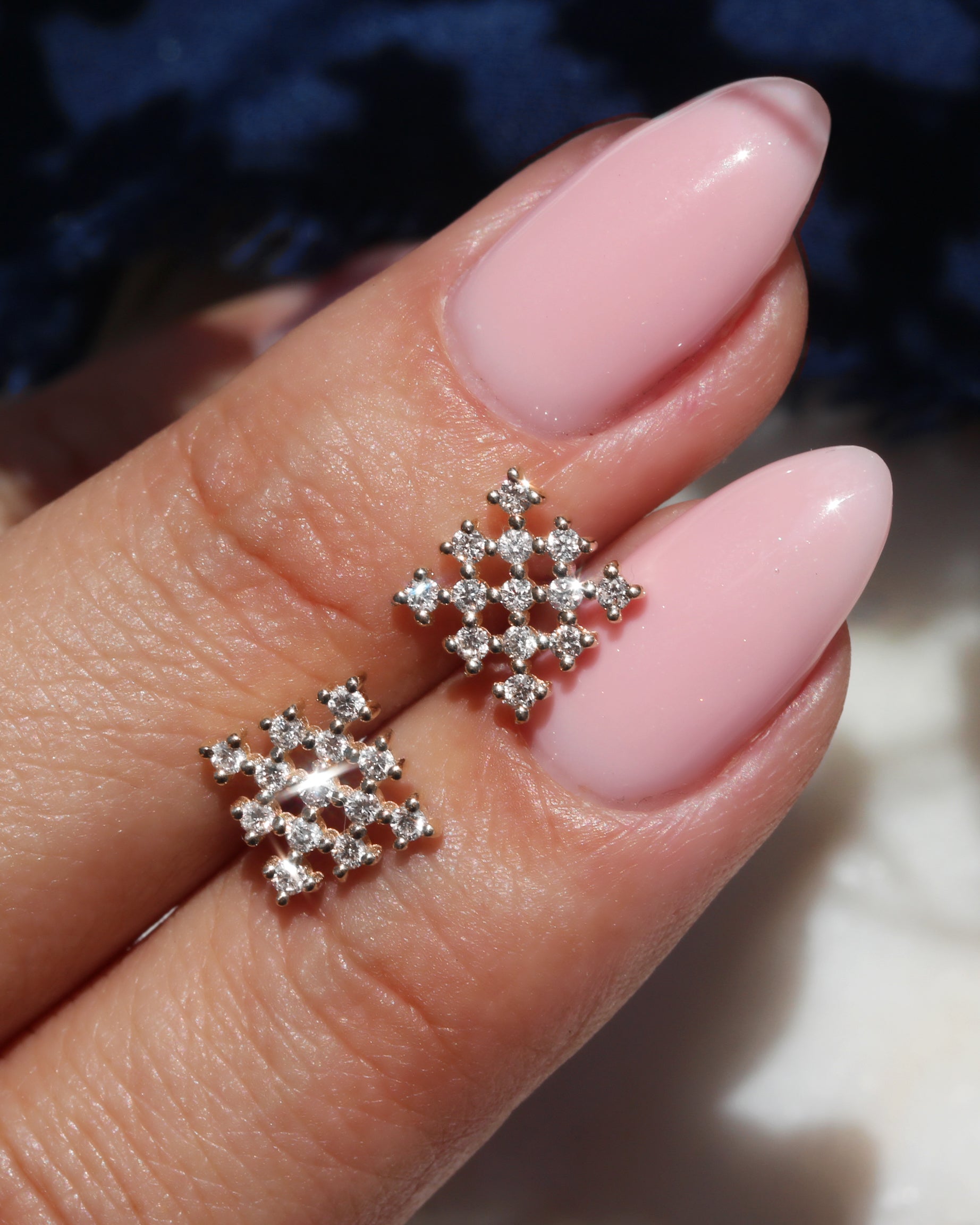 Square Chess Gold and Diamond Stud Earrings, chess gold cluster diamond stud earrings.