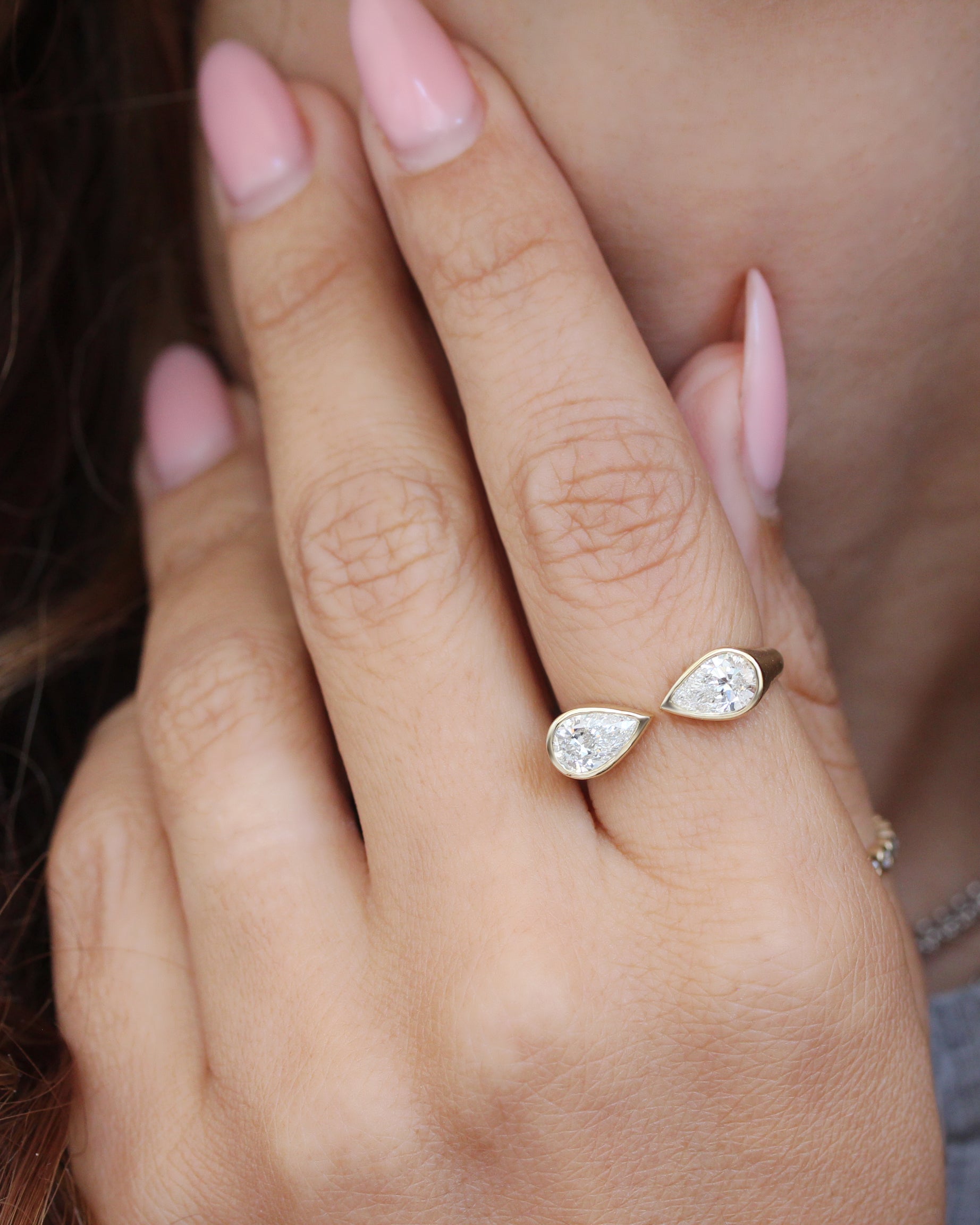 Two Stone Pear Diamond Toi et Moi Bezel Set Cuff Ring, bezel set, pear diamond, two stone ring, cuff ring, toi et moi