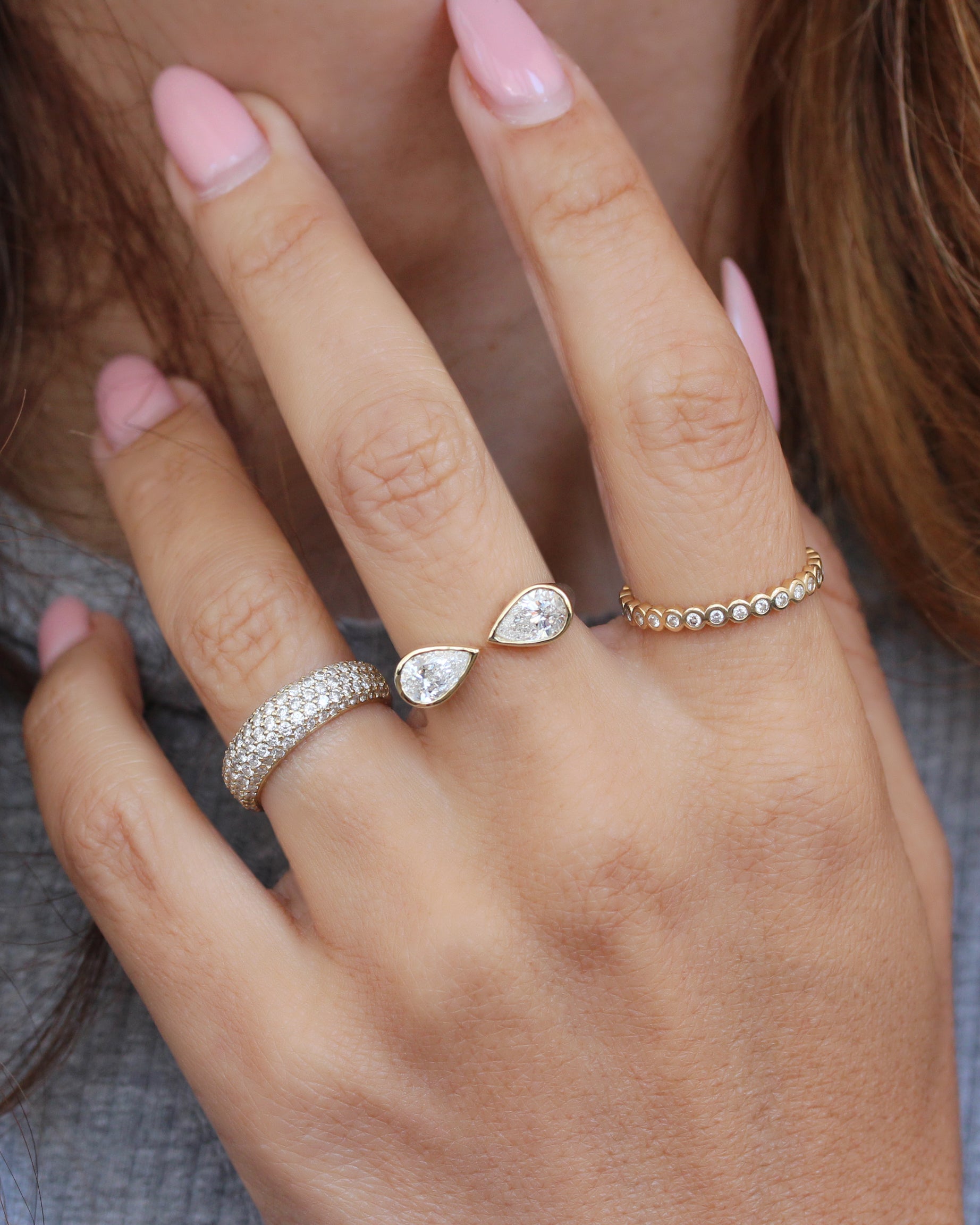 Two Stone Pear Diamond Toi et Moi Bezel Set Cuff Ring, bezel set, pear diamond, two stone ring, cuff ring, toi et moi