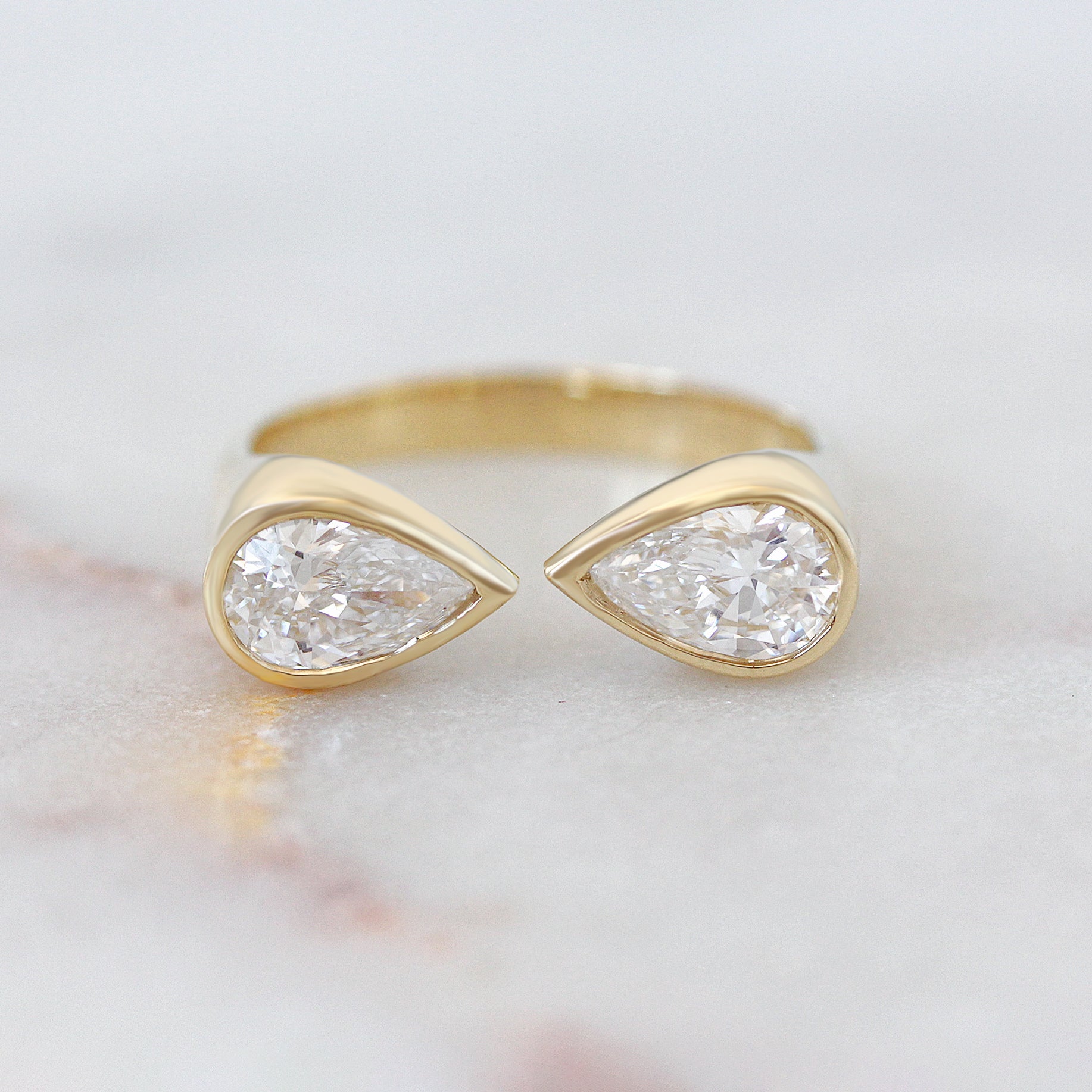 Two Stone Pear Diamond Toi et Moi Bezel Set Cuff Ring, bezel set, pear diamond, two stone ring, cuff ring, toi et moi