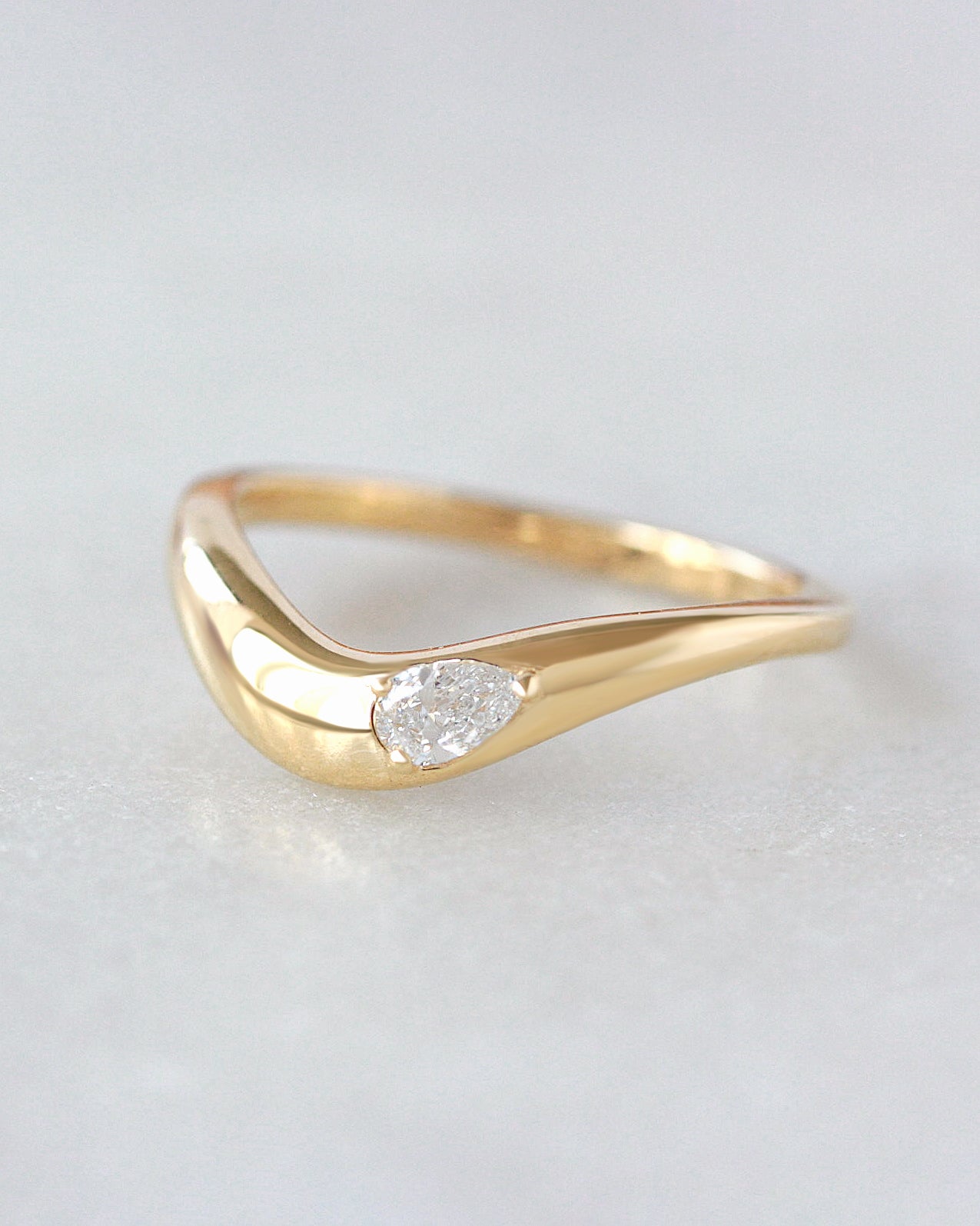 Wave Curved Gold Wedding Pear Diamond Nesting Ring - Silk Wave Mila
