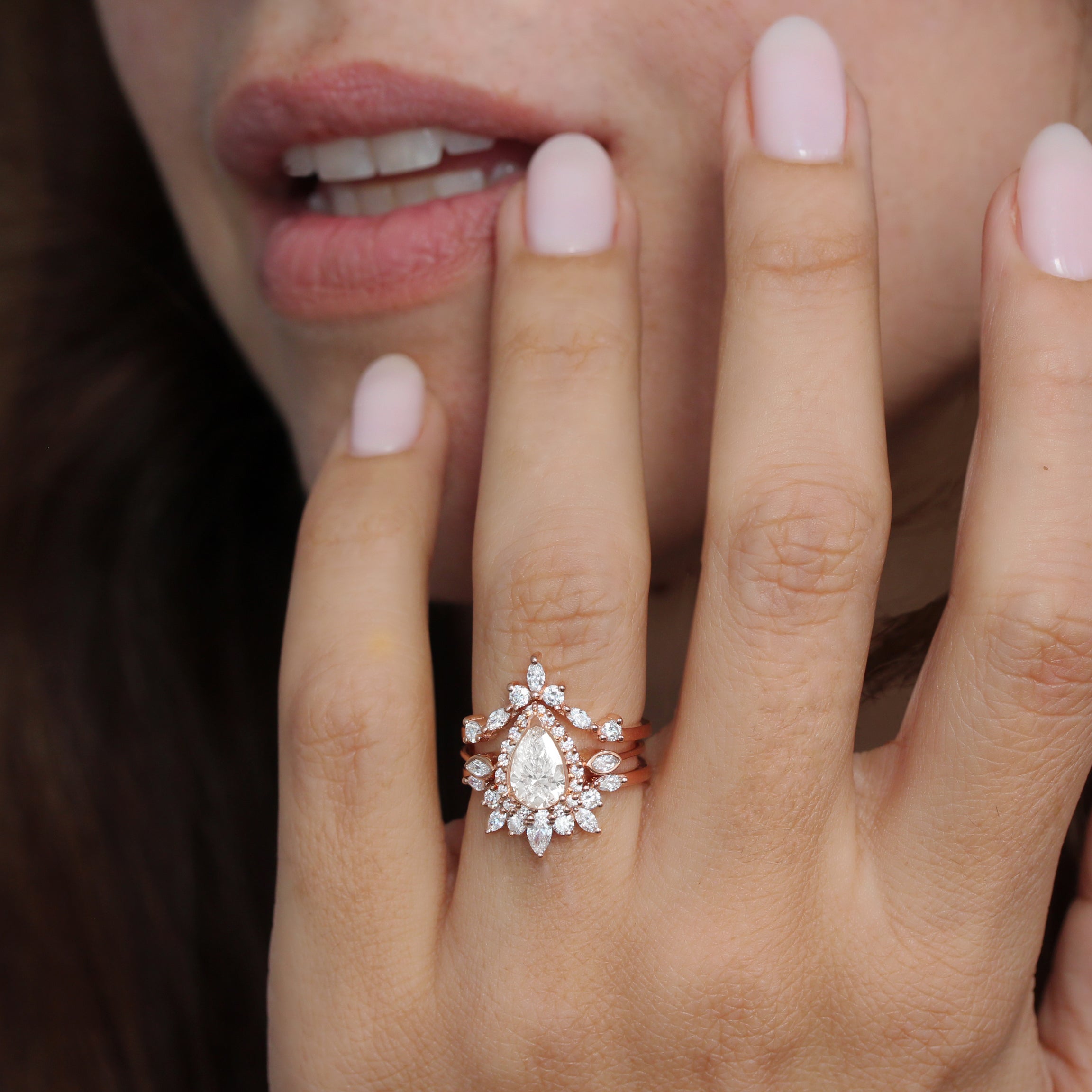 1 carat Pear Diamond Halo Engagement Ring - Zoe