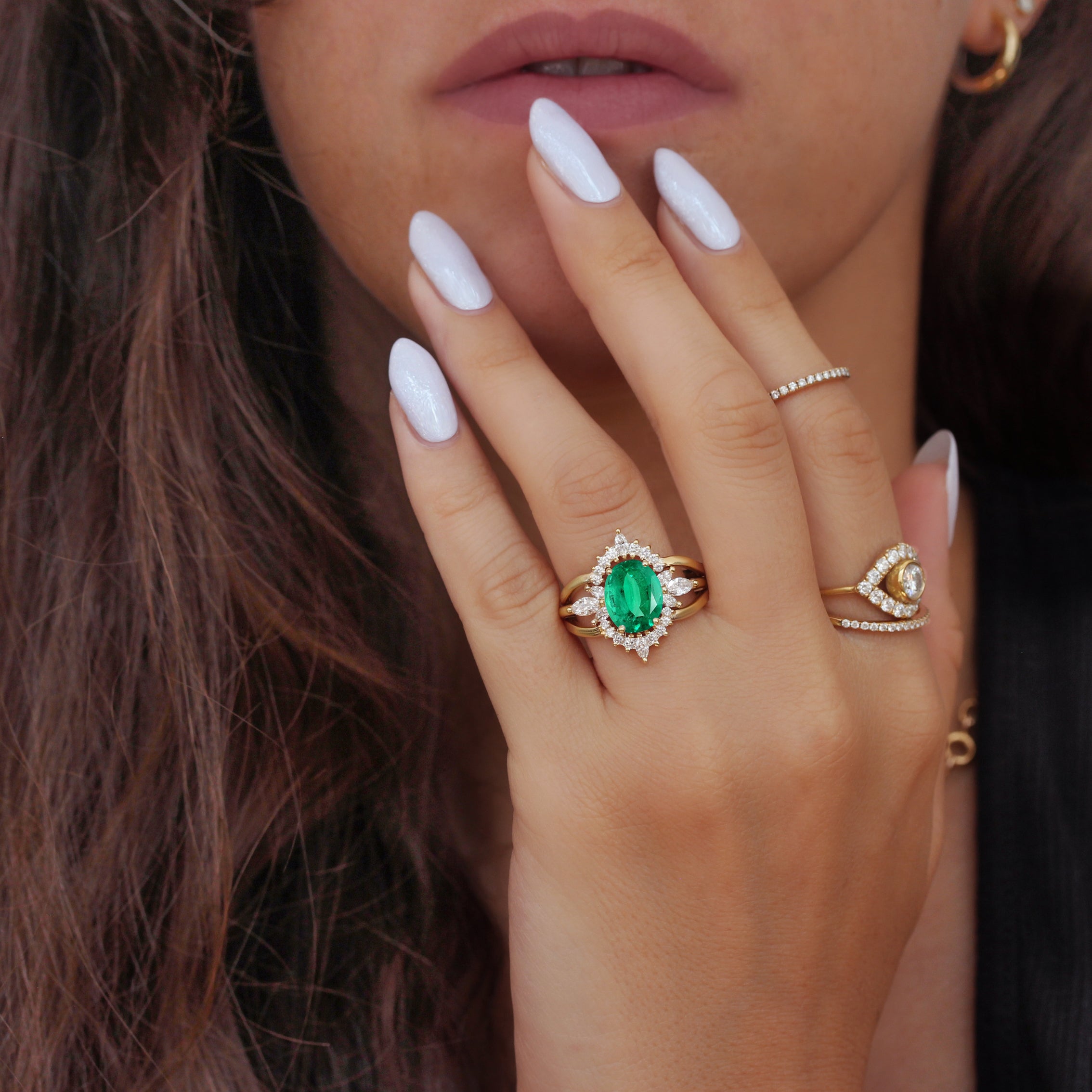 Oval Emerald Engagement Ring with Diamond Ring Guard - Jordan and Athena Armour ♥