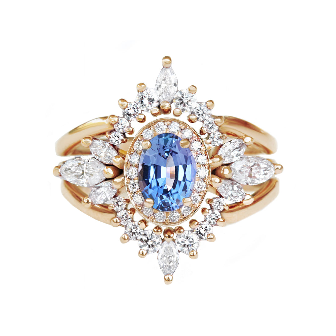 Oval Tanzanite and Diamond Engagement Ring with Two Matching Crown Nesting Rings Three Rings Set - Athena Crown ♥