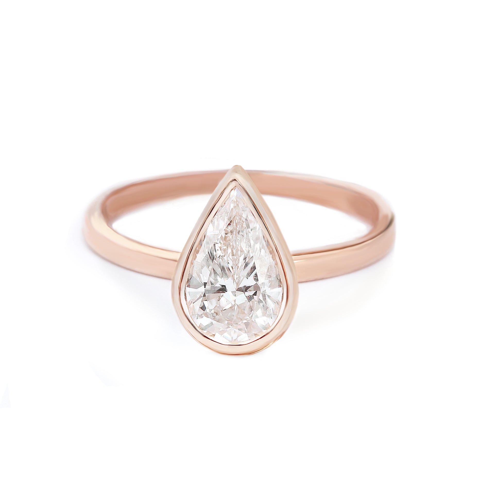 Pear Shape Bezel Solitaire Diamond Engagement Ring - Jade rose gold