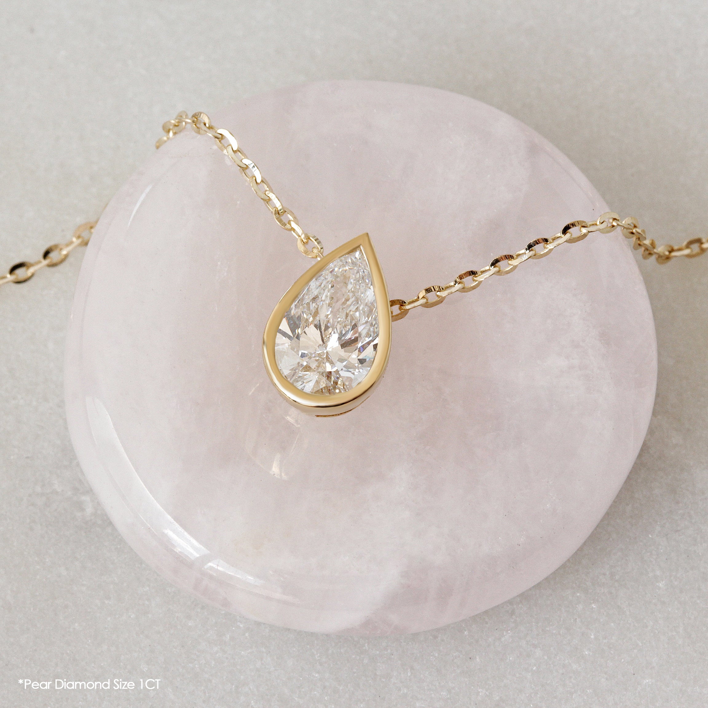 1ct pear shape diamond solitaire necklace bezel set