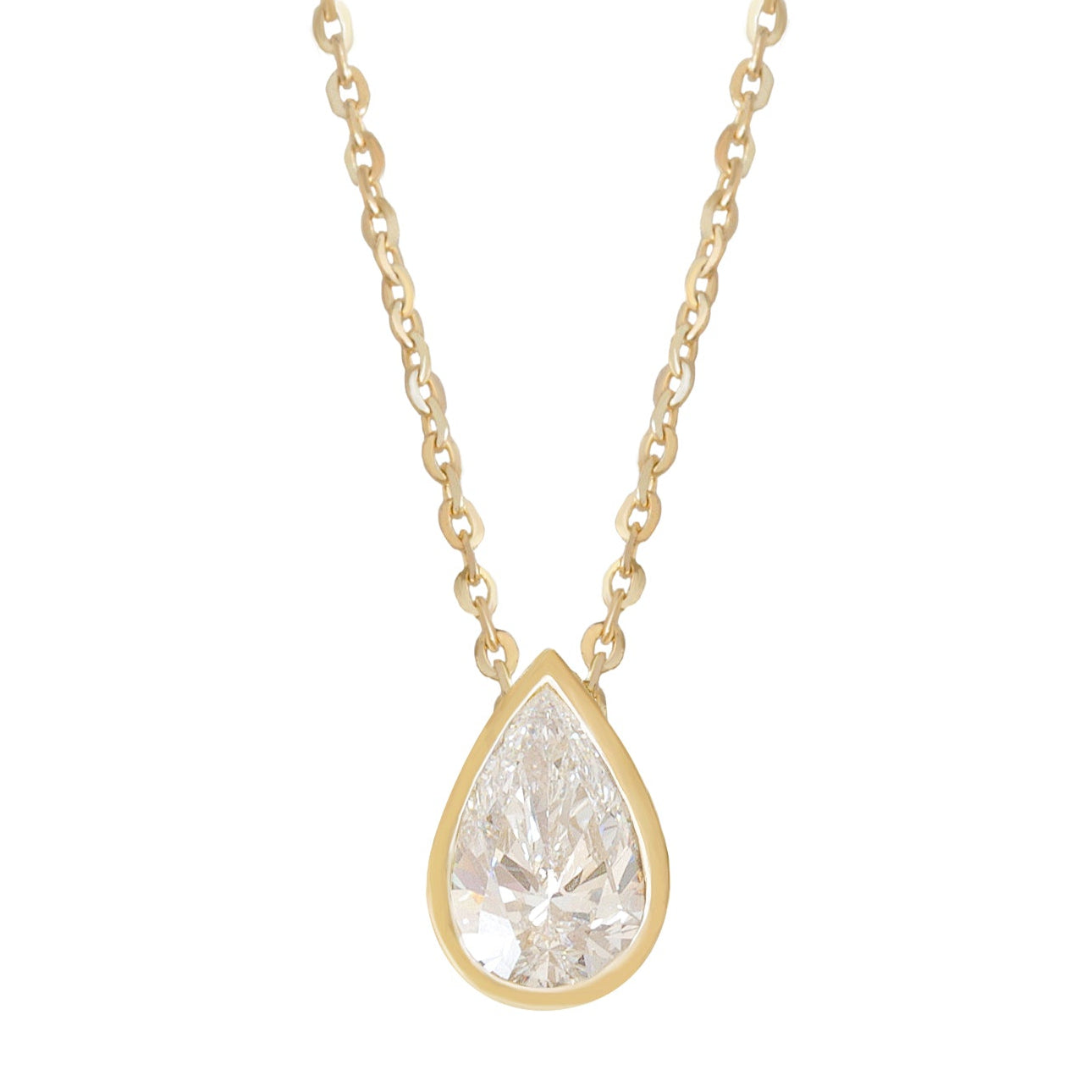 1ct pear shape diamond solitaire necklace bezel set