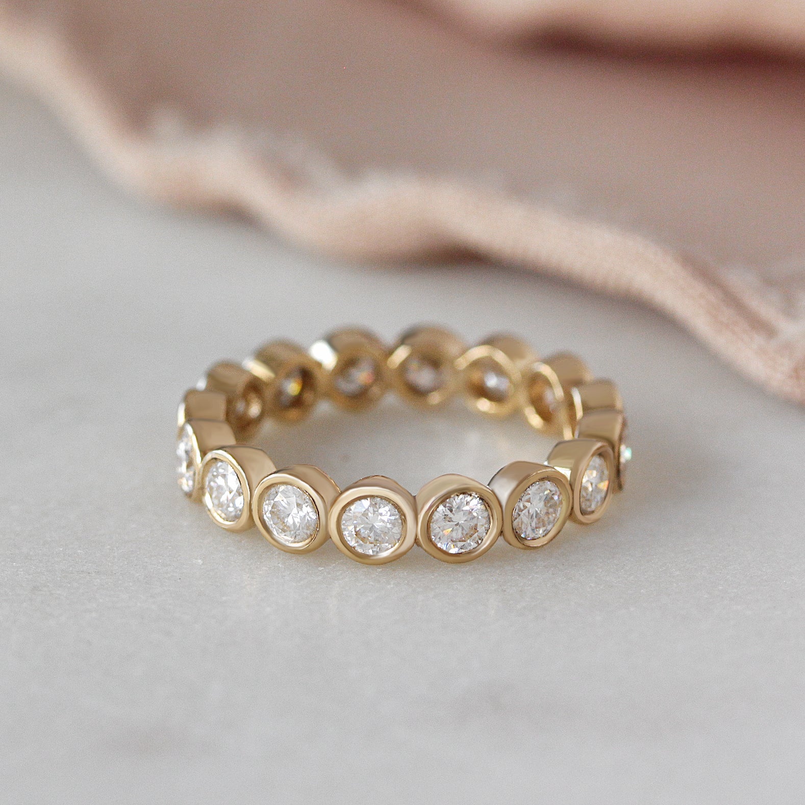 Bezel Full Eternity Wedding Ring Ten Points Diamonds Bubbles - 4mm wide