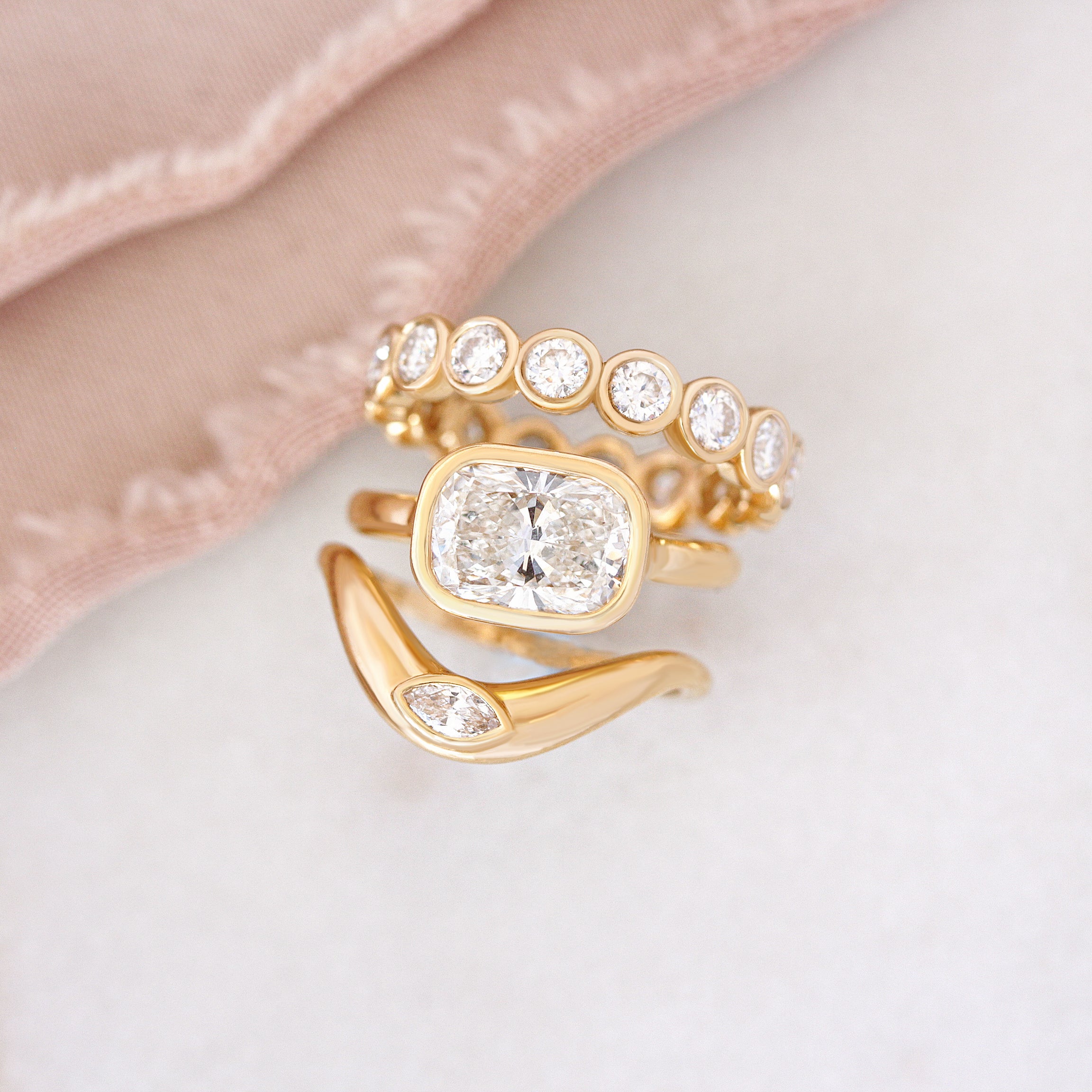 Bezel Full Eternity Wedding Ring Ten Points Diamonds Bubbles - 4mm wide