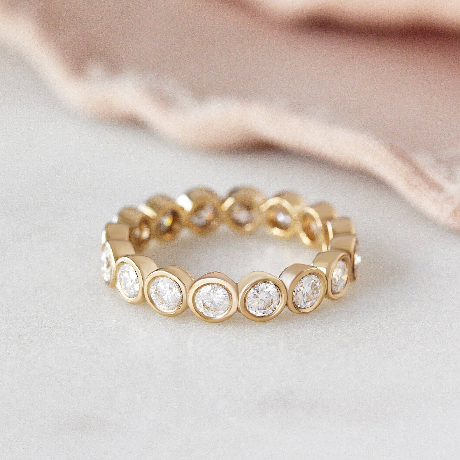 Bezel Full Eternity Wedding Ring Ten Points Diamonds Bubbles - 4mm wide