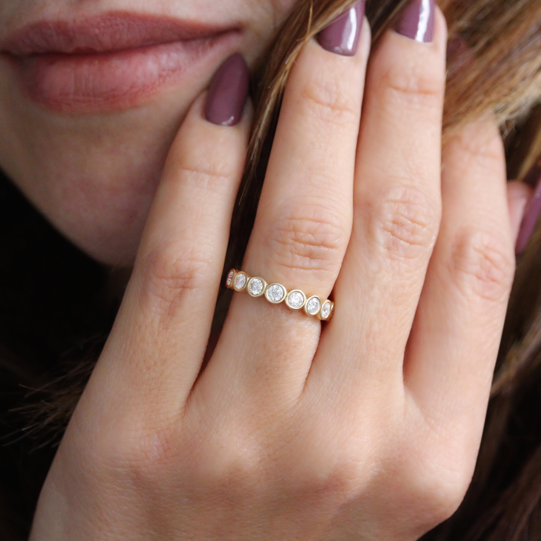 Bezel Full Eternity Wedding Ring Ten Points Diamonds Bubbles - 4mm wide