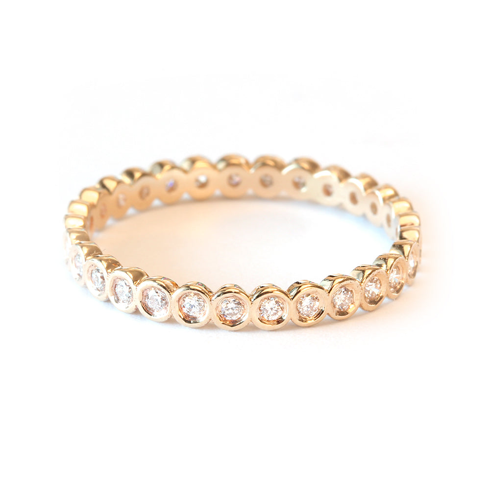 Bezel Full Eternity Wedding Band, 14K Yellow Gold Ring OOAK ♥