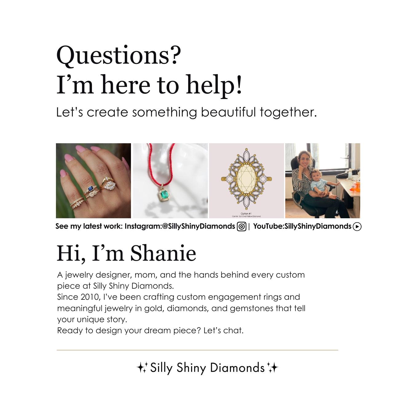 Oval Diamond Floral Three Rings Set "Minimal Lily" ♥