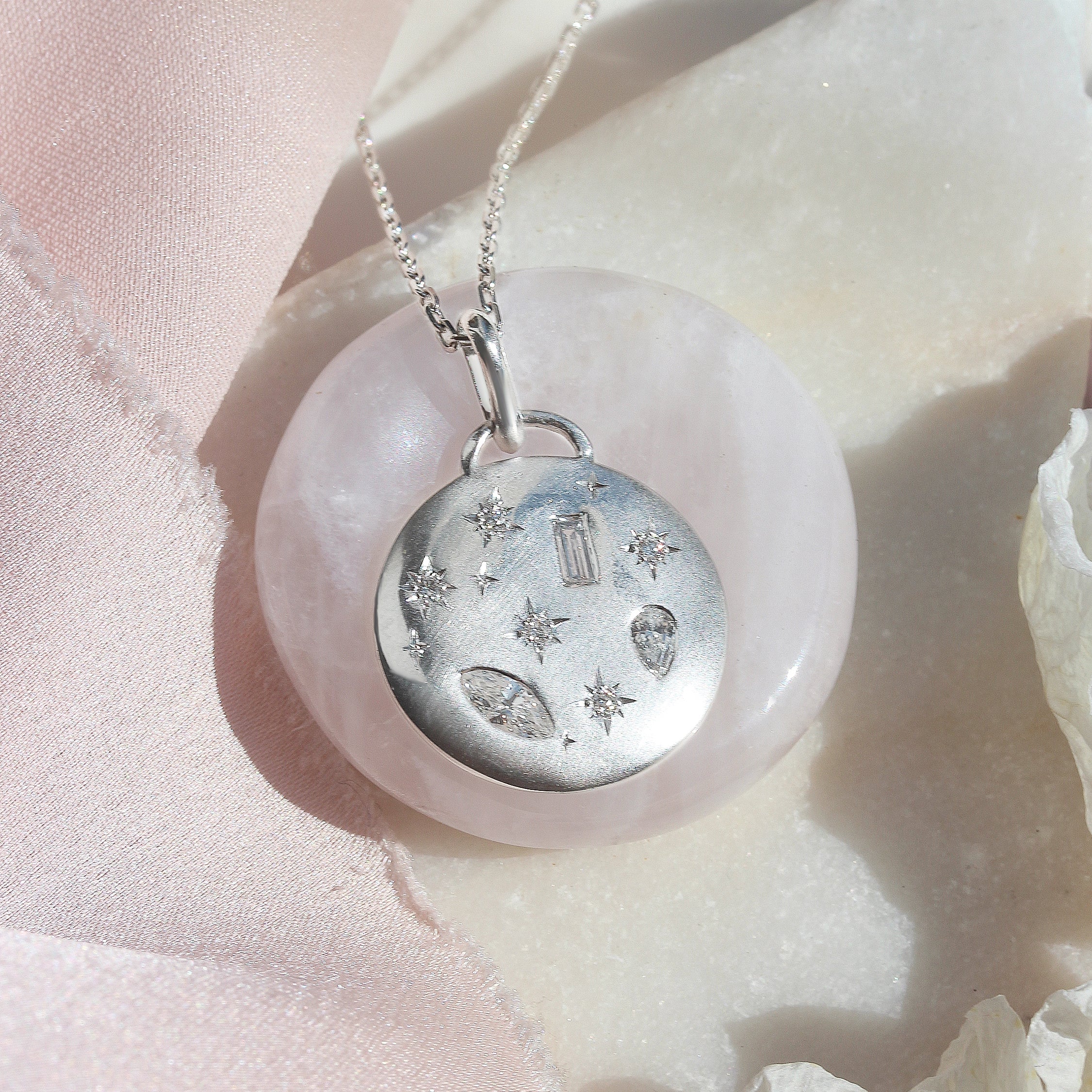 Celestial Moon and Stars Mixshape Diamond 2cm Pendant