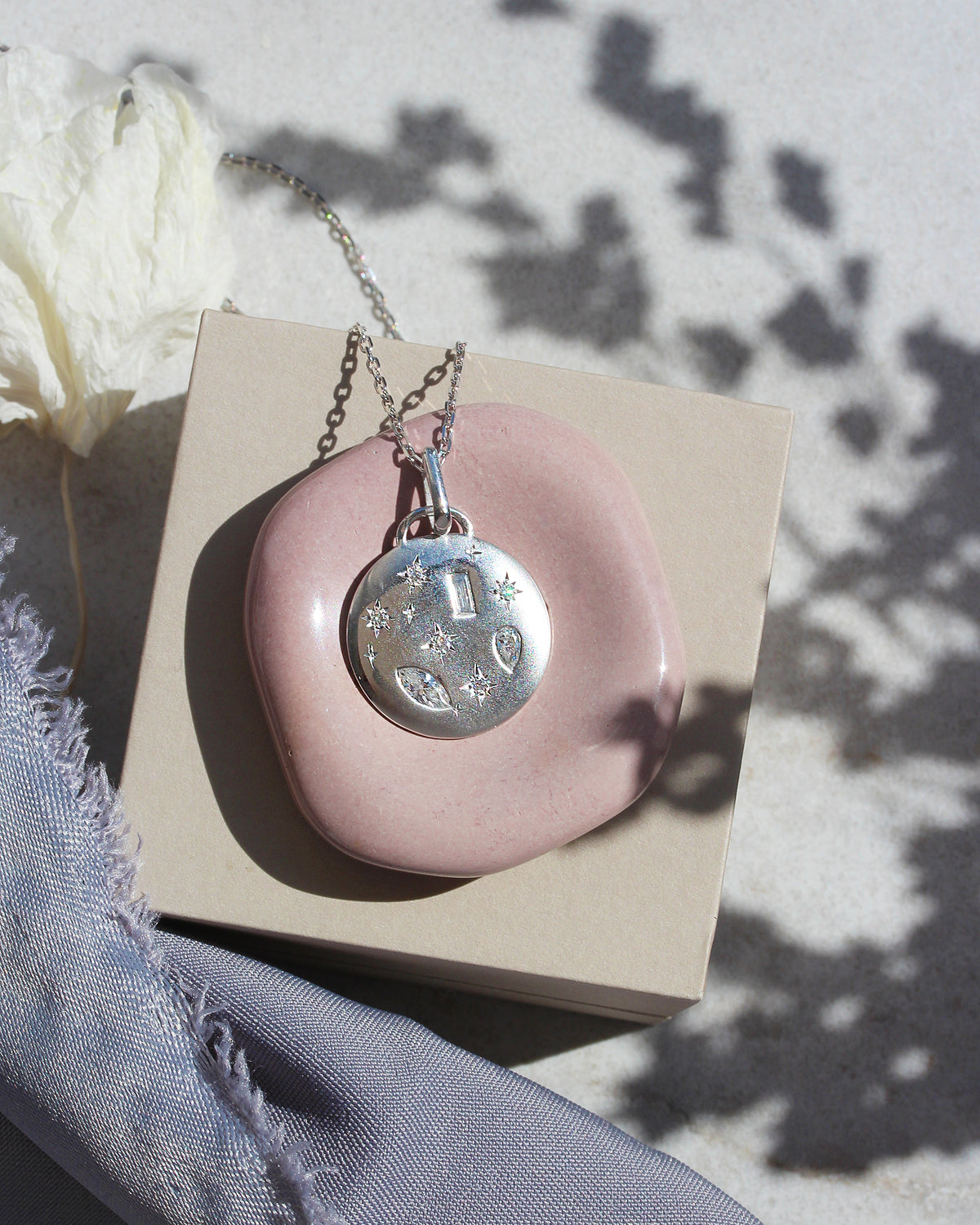 Celestial Moon and Stars Mixshape Diamond 2cm Pendant