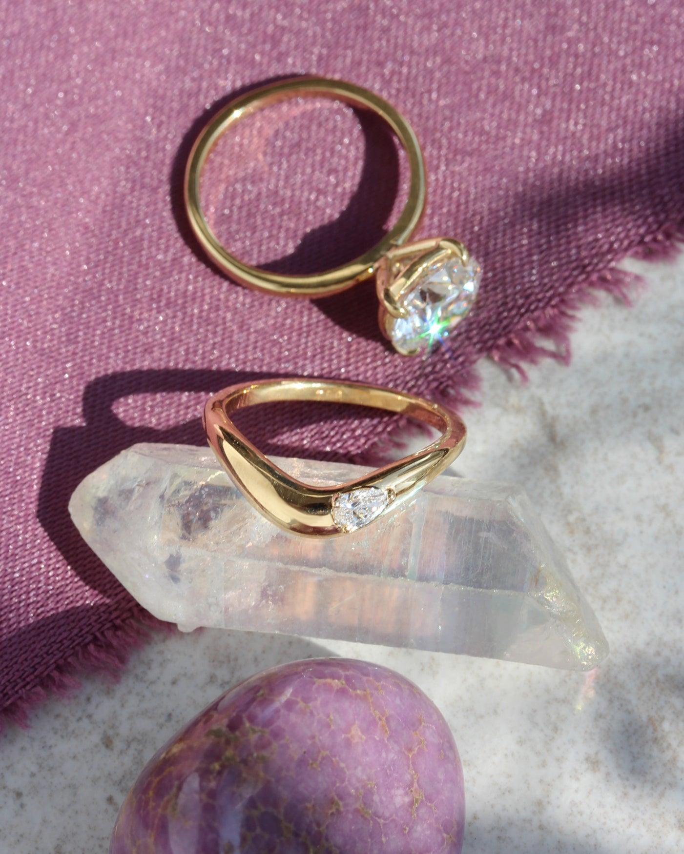 Wave Curved Gold Wedding Pear Diamond Nesting Ring - Silk Wave Mila