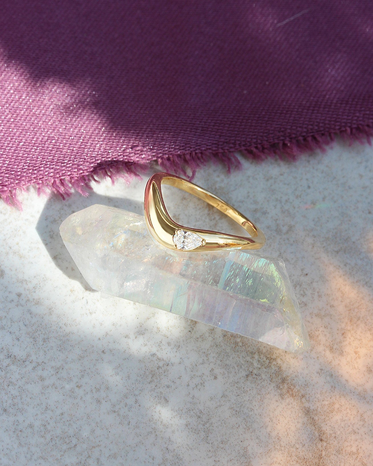 Wave Curved Gold Wedding Pear Diamond Nesting Ring - Silk Wave Mila