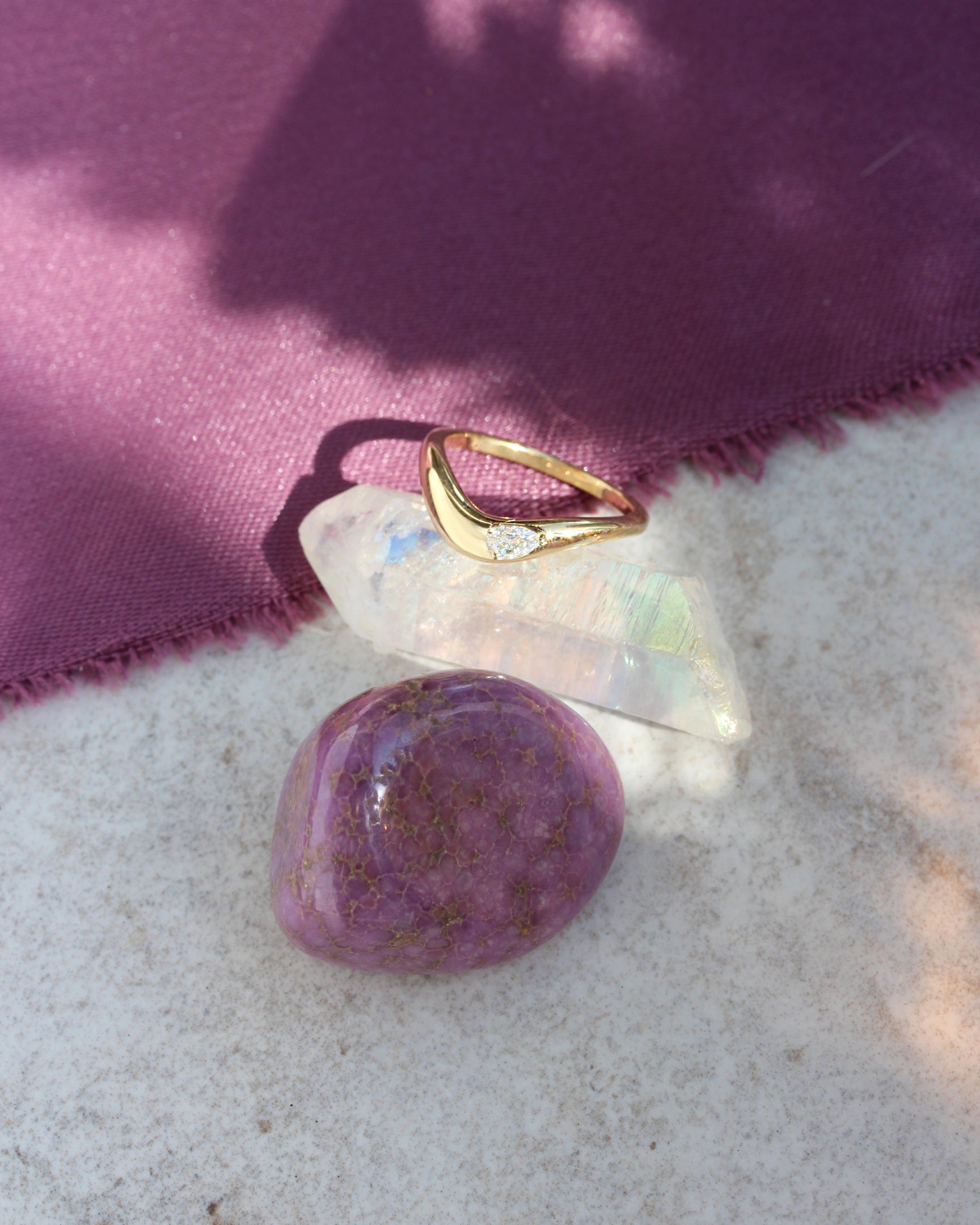 Wave Curved Gold Wedding Pear Diamond Nesting Ring - Silk Wave Mila