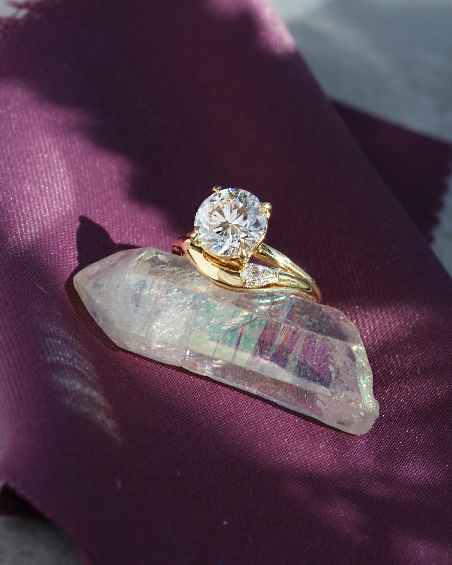 Wave Curved Gold Wedding Pear Diamond Nesting Ring - Silk Wave Mila