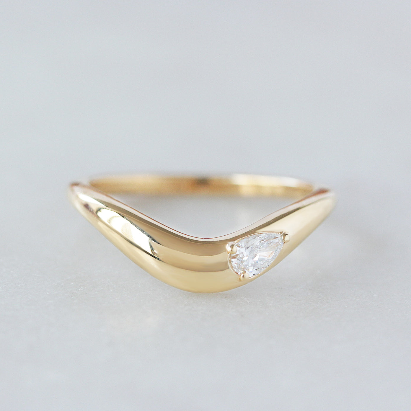 Wave Curved Gold Wedding Pear Diamond Nesting Ring - Silk Wave Mila