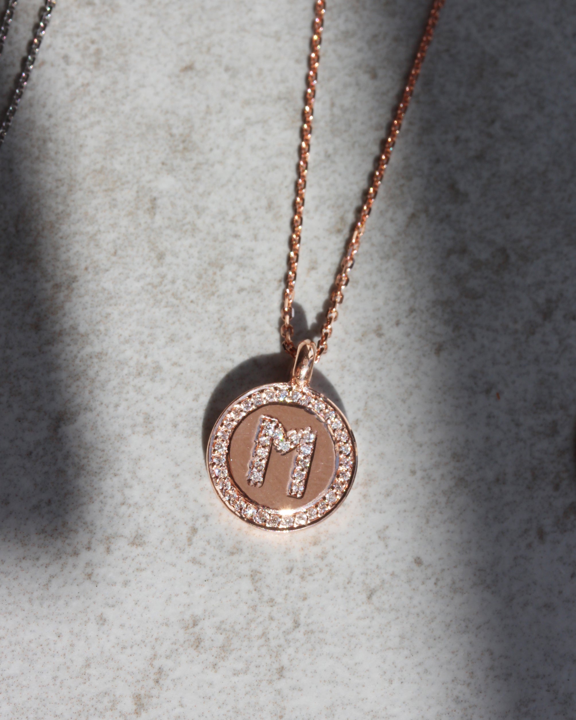 Personalized Diamond Initial Charm 12mm Small Gold Coin