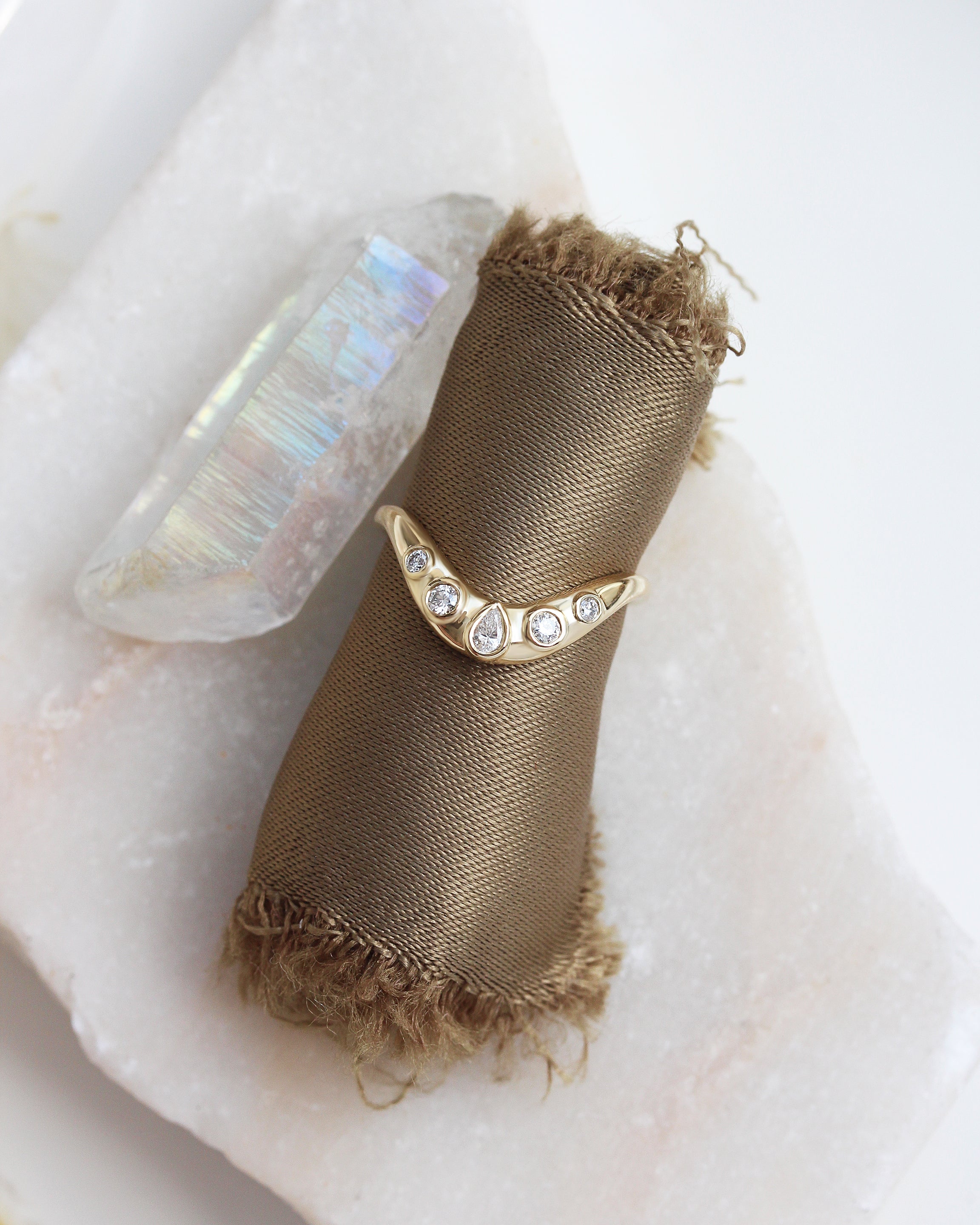 Statement Marquise Diamond Gold Curve Wedding Sideband Mila