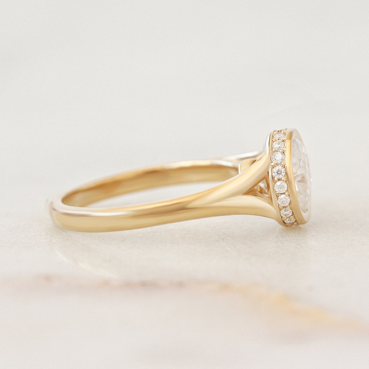 East West Bezel Oval Diamond, Hidden Halo, Engagement Ring Urban