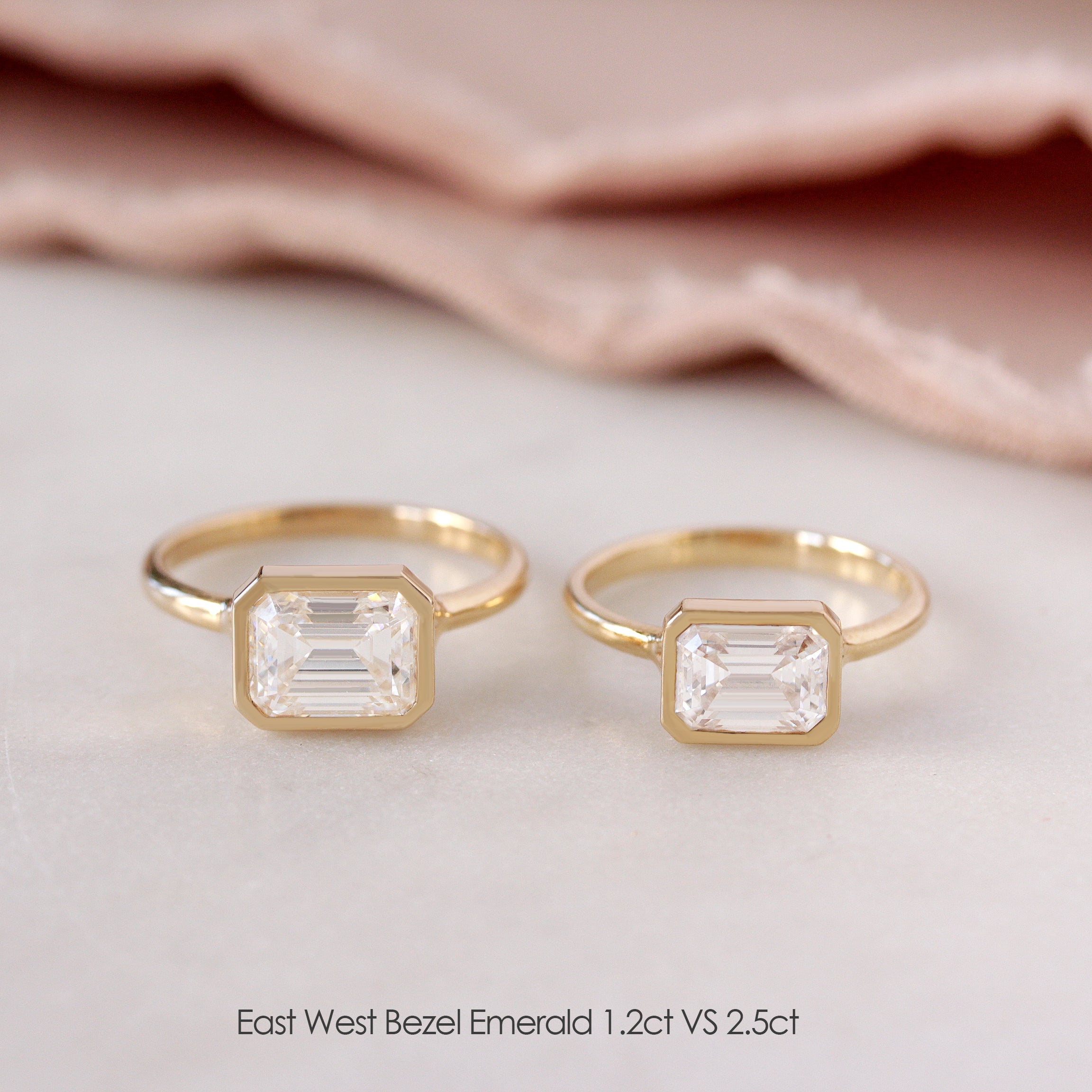 East West Emerald Cut Solitaire טבעת אירוסין - ירקן