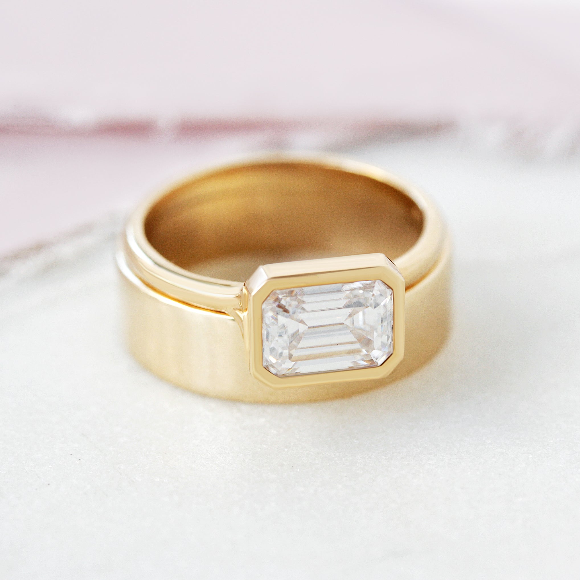 6mm Wide Solid Gold Cigar Men Wedding Ring - Unisex