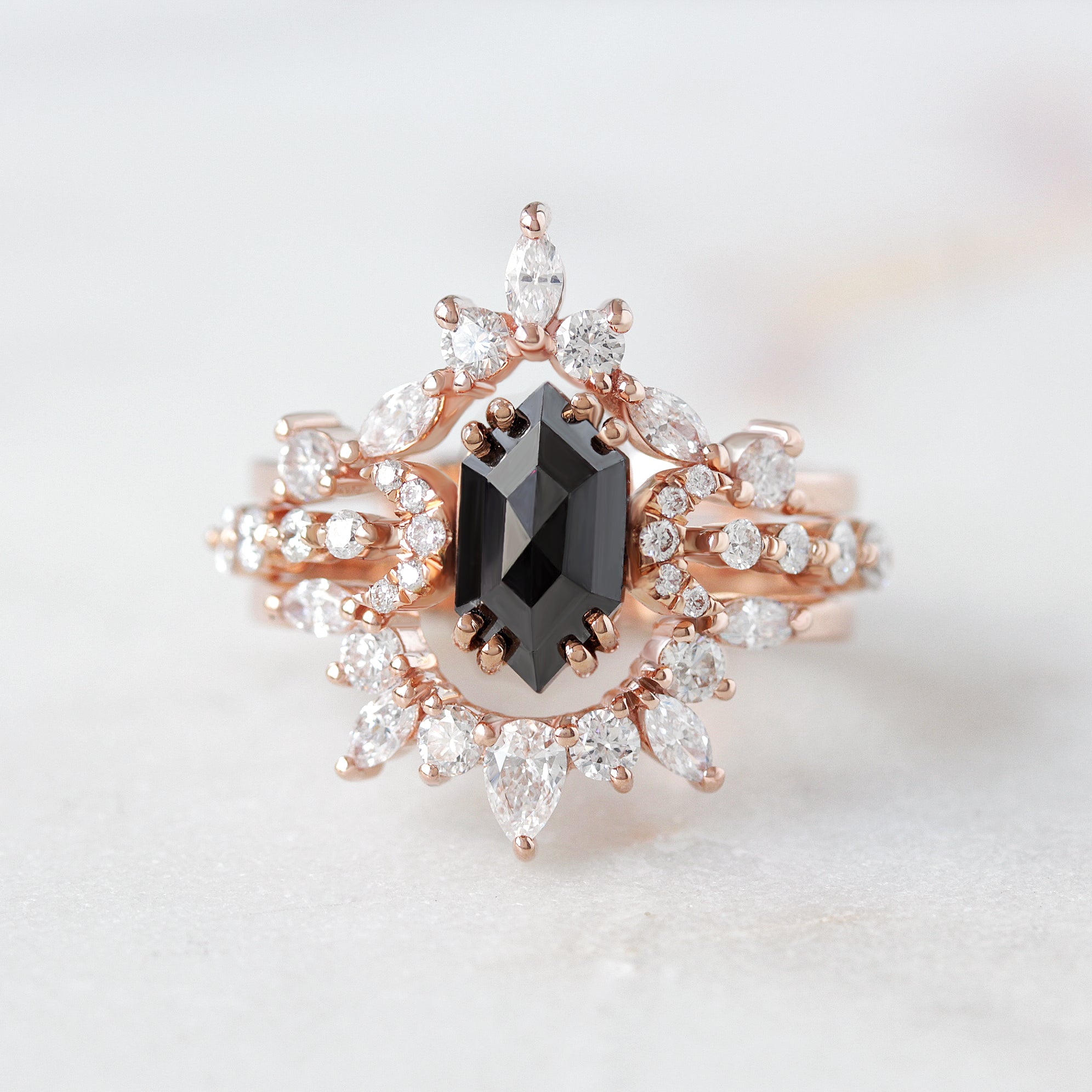 Pear and Marquise Diamond Curved Unique Wedding Nesting Ring - Ray ♥