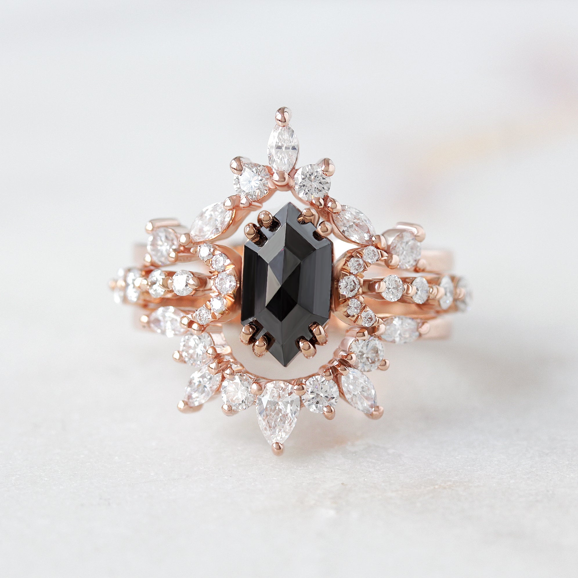 Pear and Marquise Diamond Curved Unique Wedding Nesting Ring - Ray