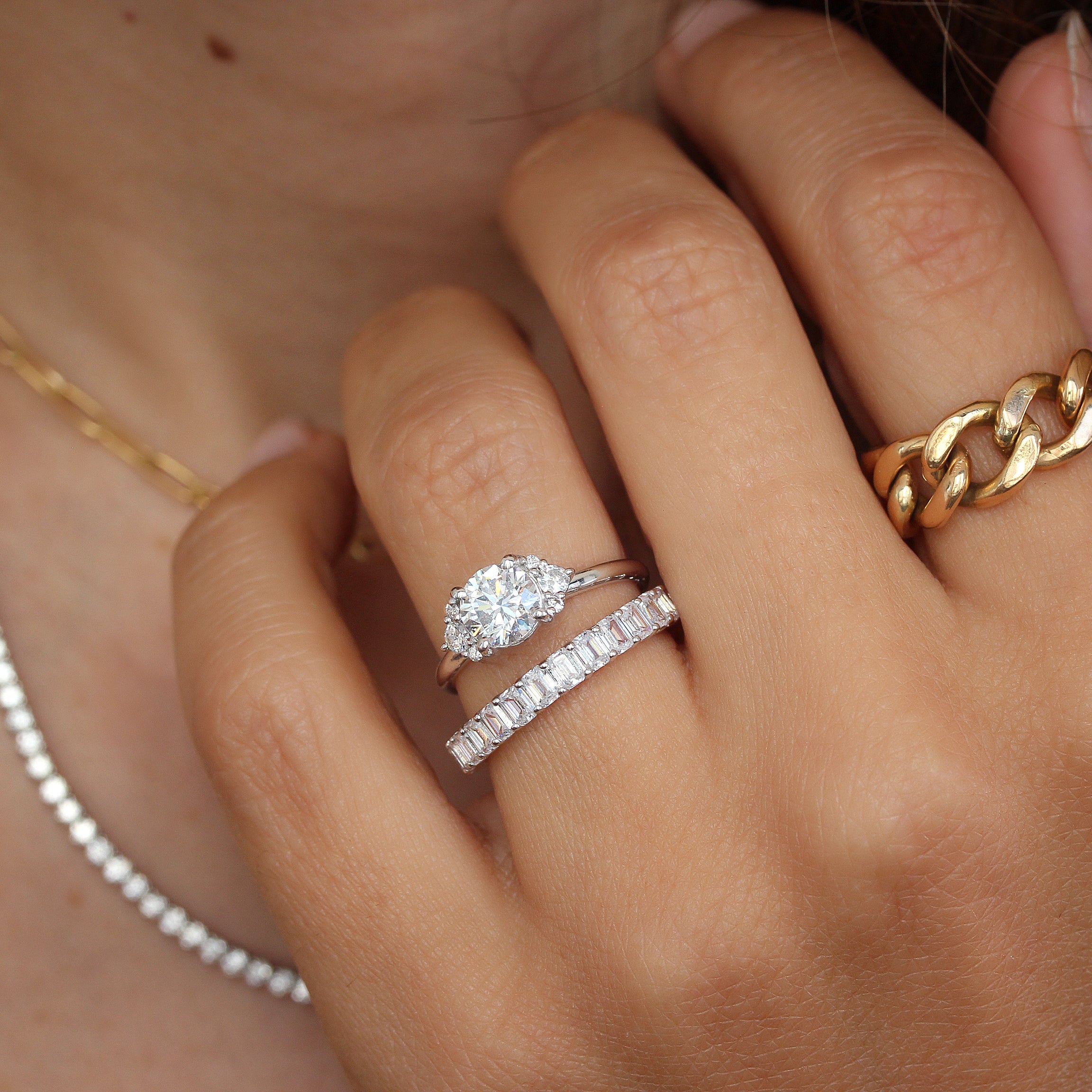 Emerald Cut Diamond 3.1mm Eternity Ring