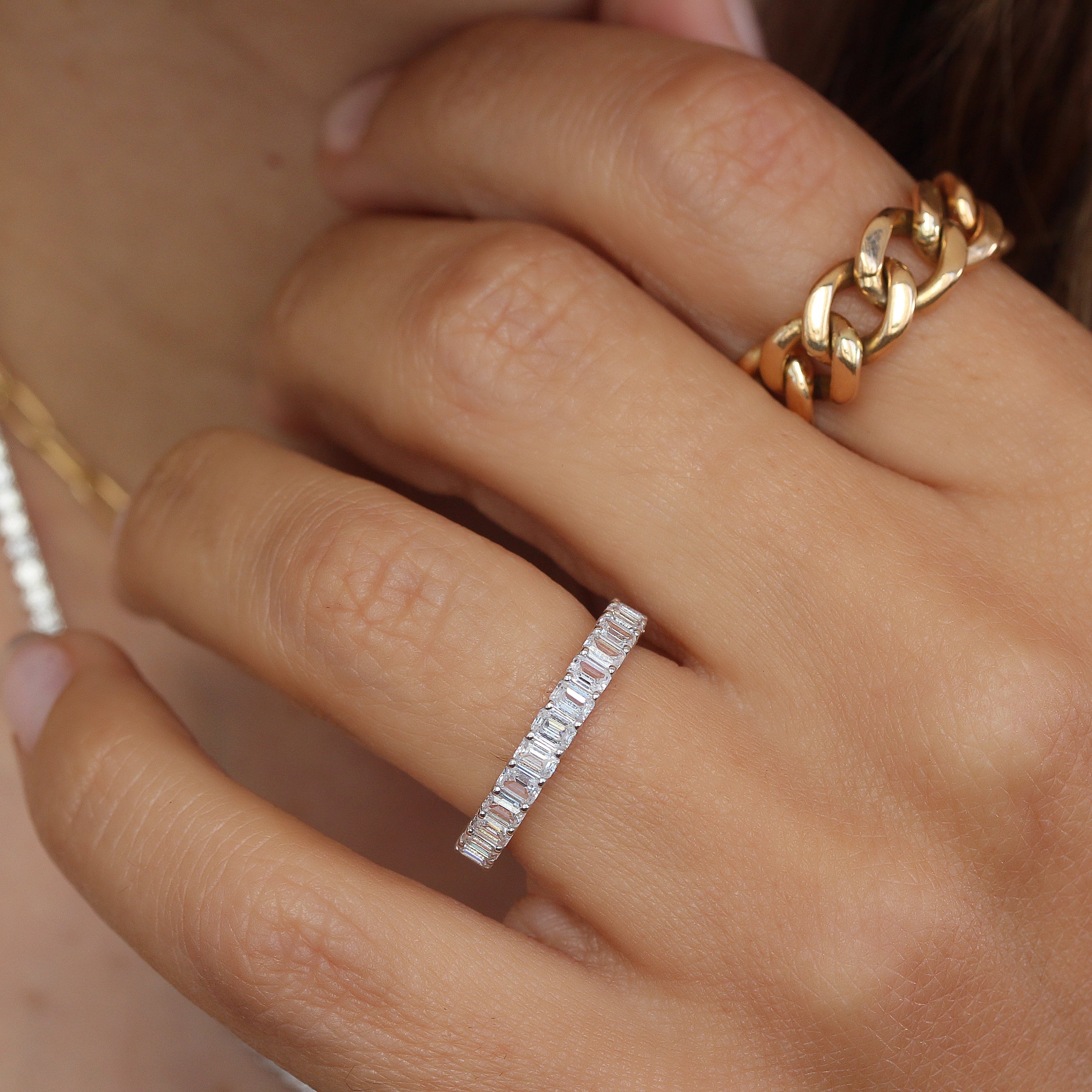 Emerald Cut Diamond 3.1mm Eternity Ring
