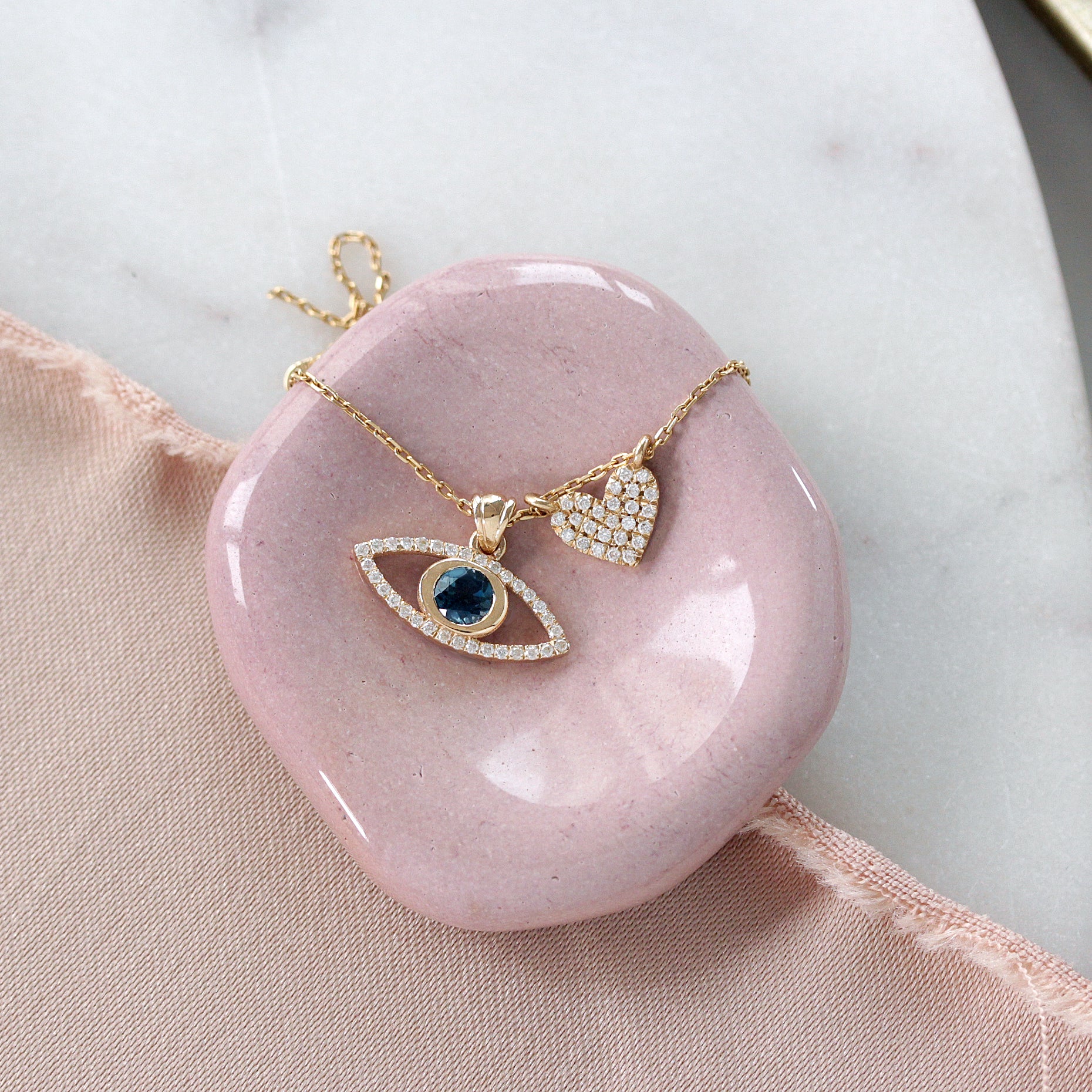 Evil Eye Pave Diamond / Blue Topaz Charm Necklace Suja ♥️