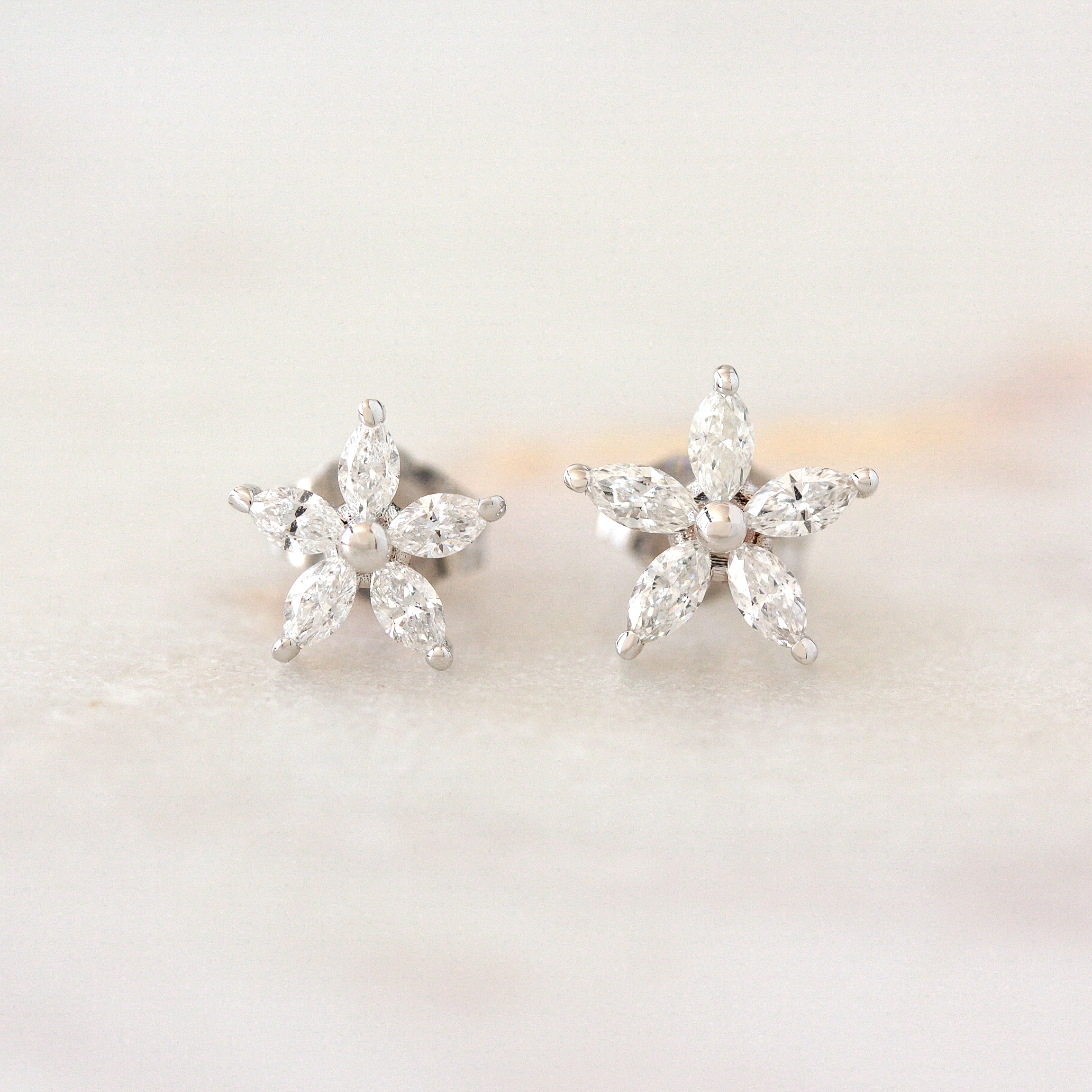 Marquise Diamond Flower Stud Earrings