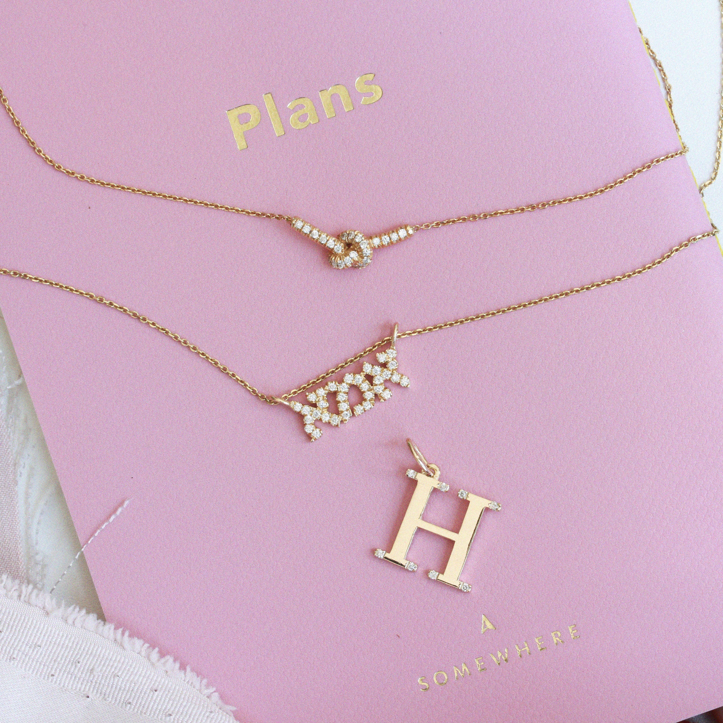 Hebrew Mom Necklace, 14K Solid Gold & Diamond Mother Necklace