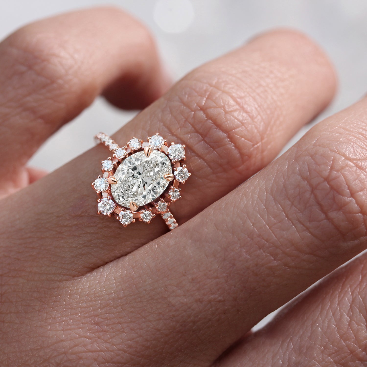 Oval Diamond & Halo Unique Engagement Ring Glory