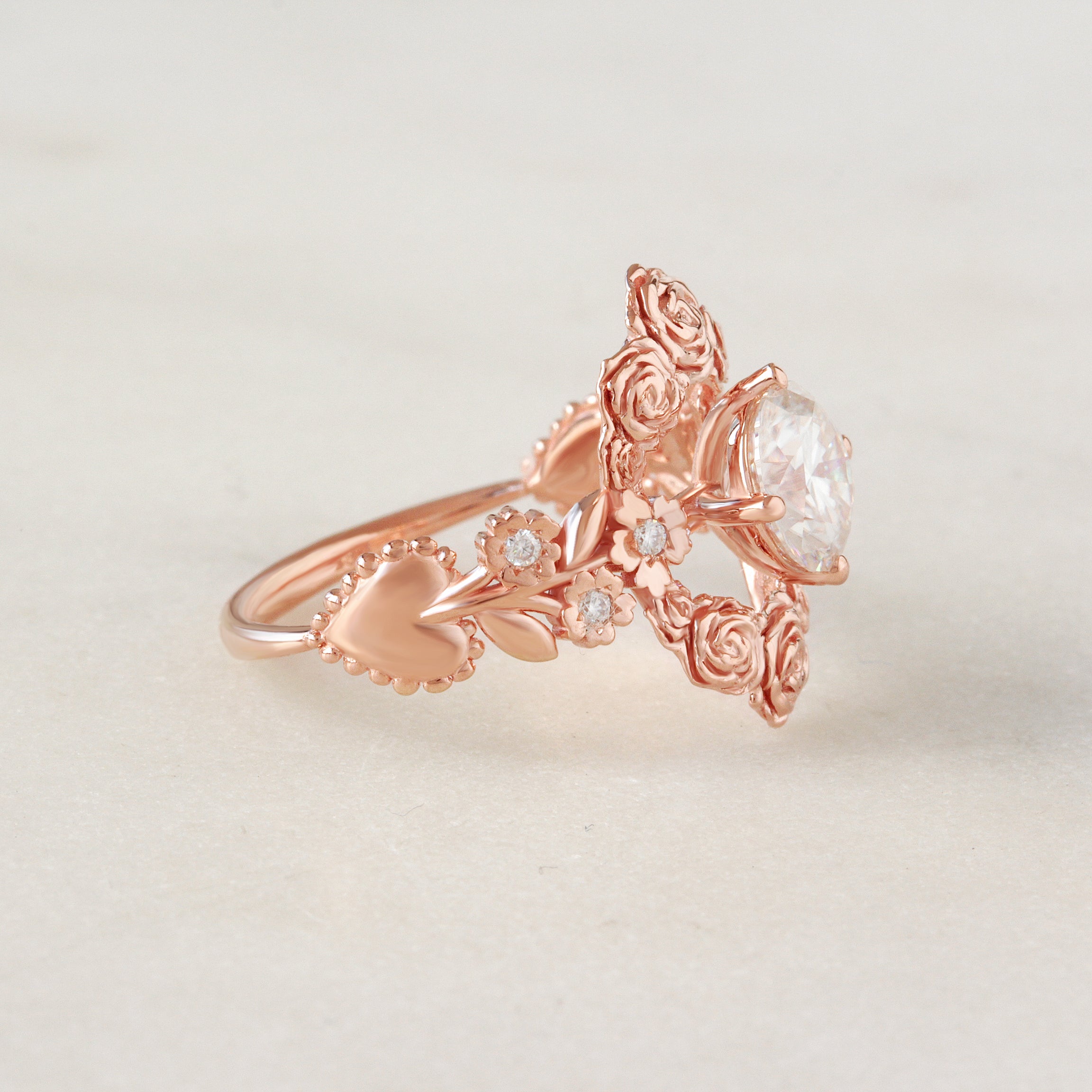 Romantic Floral 1.5CT Round Diamond Solitaire Engagement Ring - Juliet's Garden