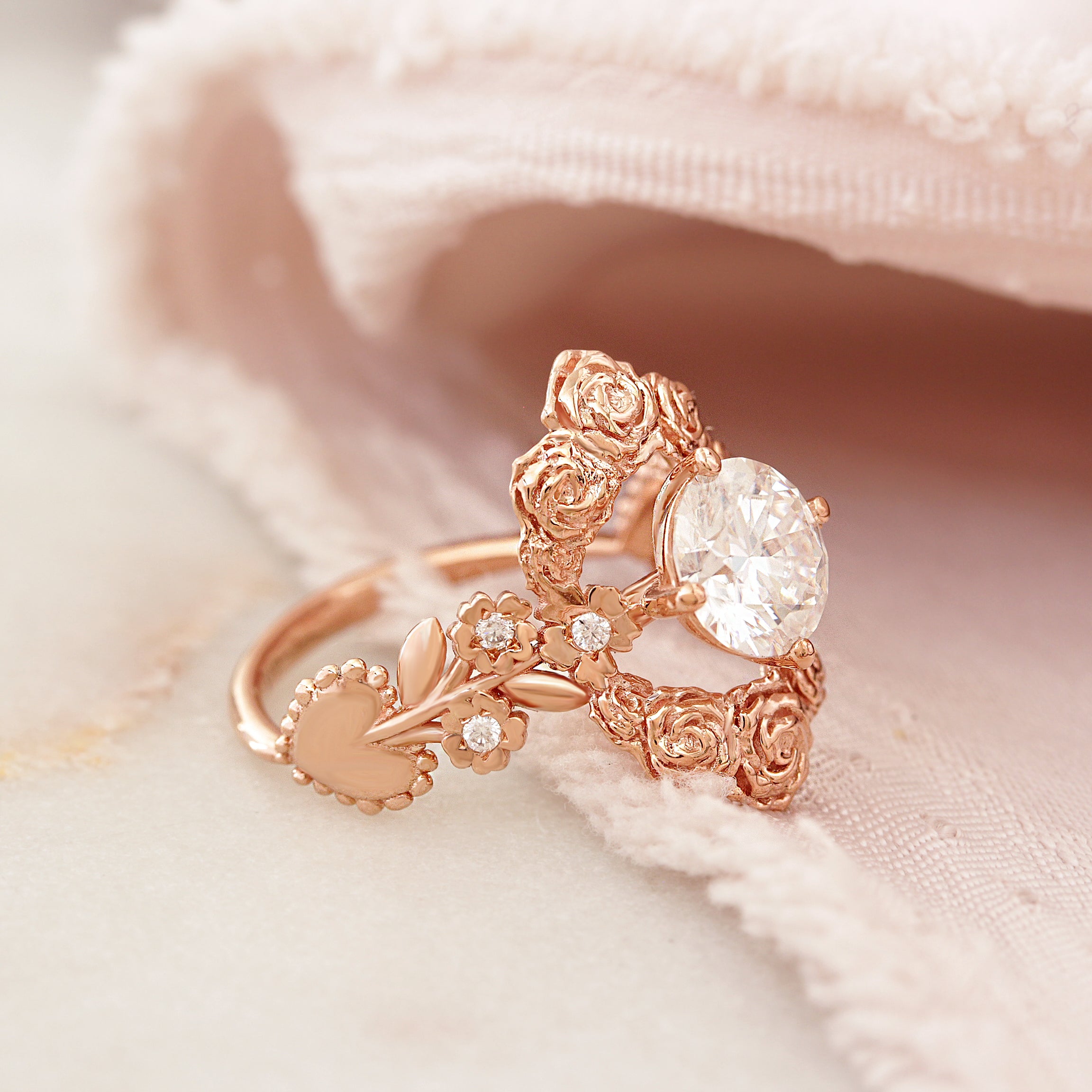 Romantic Floral 1.5CT Round Diamond Solitaire Engagement Ring - Juliet's Garden
