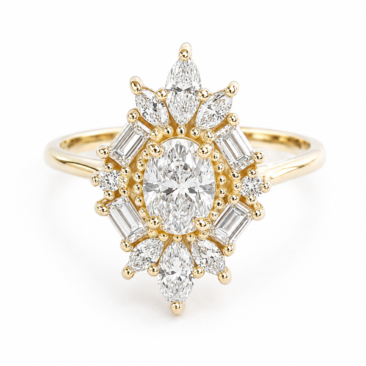 Oval Diamond Unique Art Deco Engagement Ring - Great Gatsby