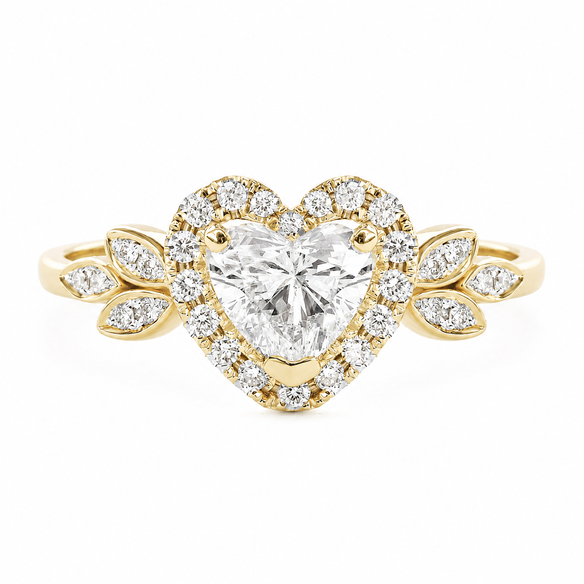 Blossom Heart Diamond Halo Unique Engagement Ring
