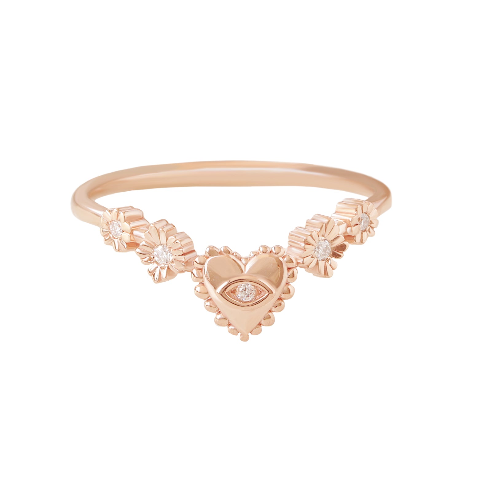 Heart Eye Flowers Gold Diamond Nesting Wedding Ring - Eden Floral Guardian